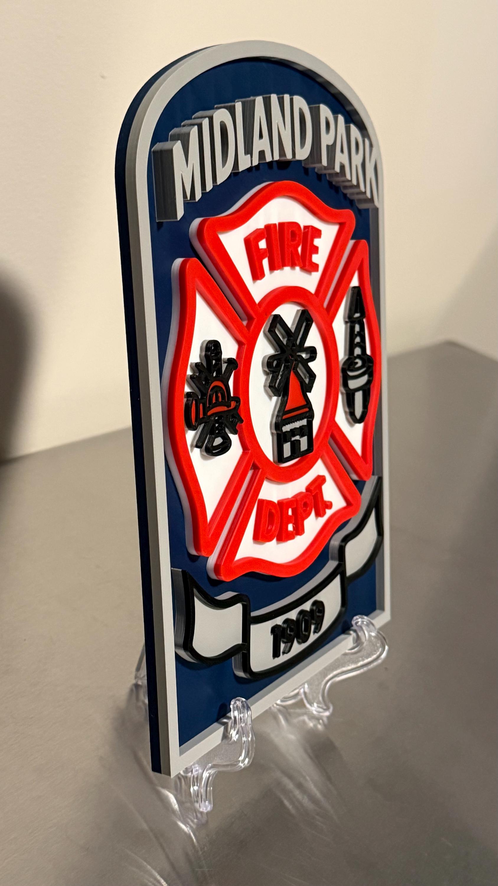 Midland Park Fire Department 3D Plaque: First Responder Wall Art NJ New Jersey