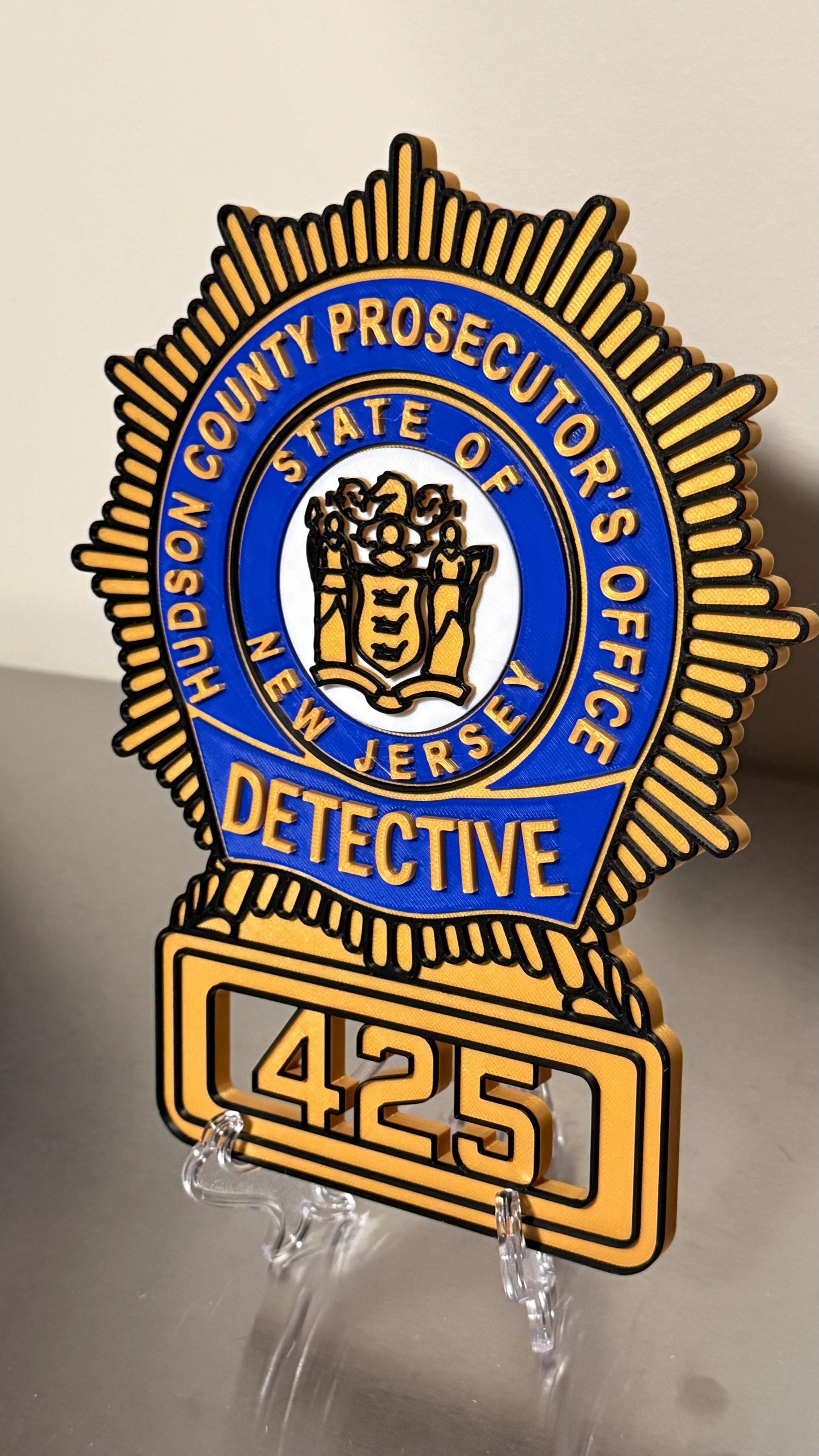 Hudson County Prosecutor Detective Shield Plaque, NJ Badge Wall Art New Jersey