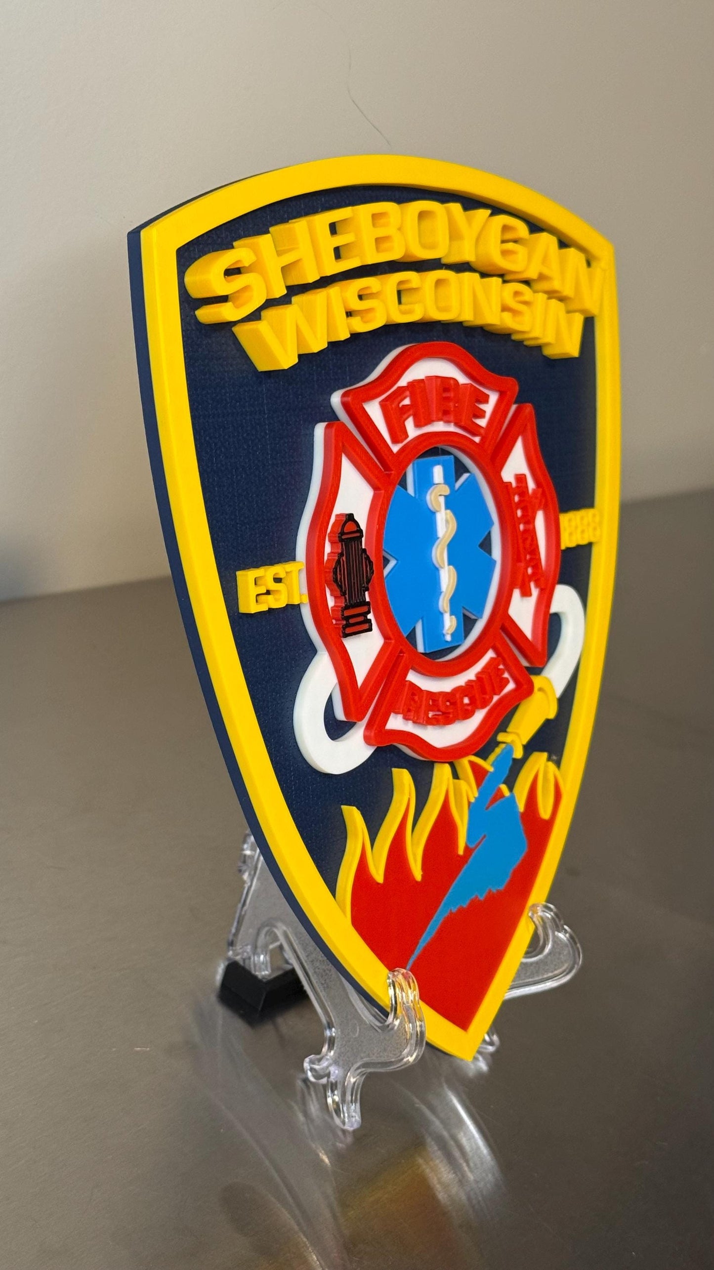 Sheboygan Fire Rescue 3D Plaque - First Responder Wall Art Wisconsin
