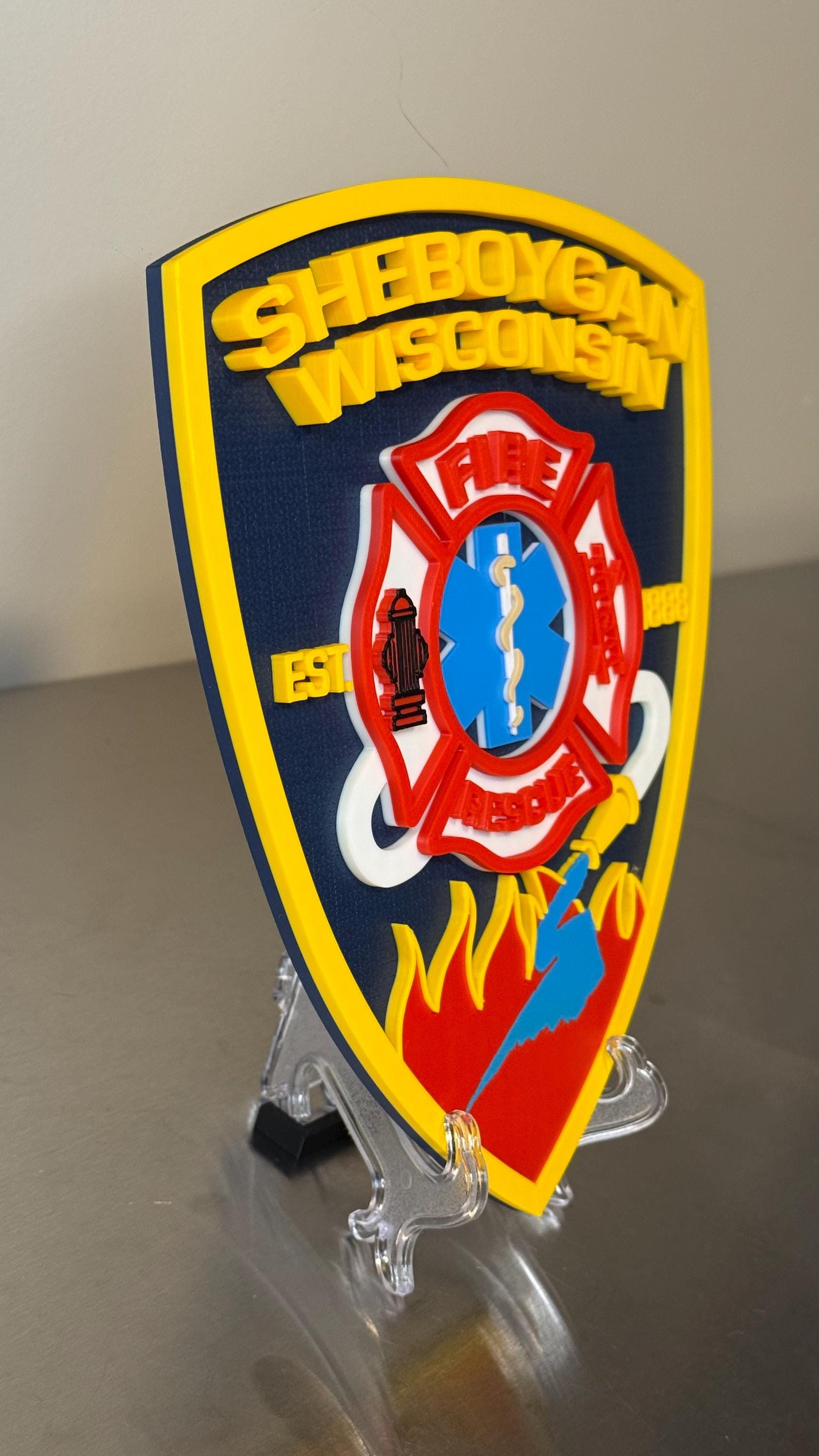 Sheboygan Fire Rescue 3D Plaque - First Responder Wall Art Wisconsin
