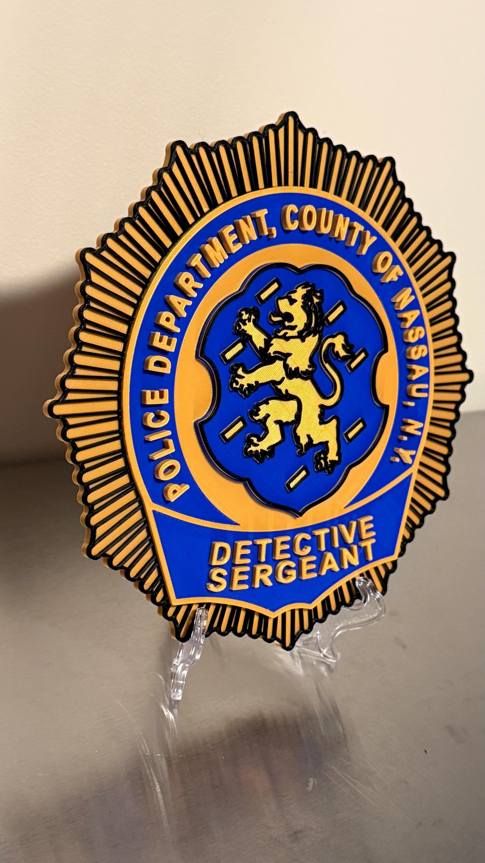 Nassau County Police Detective Sergeant Shield 3D Plaque New York