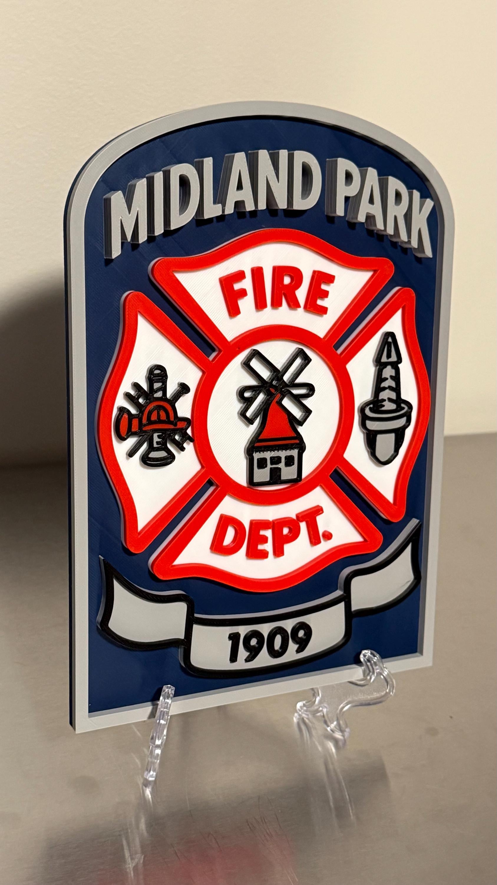 Midland Park Fire Department 3D Plaque: First Responder Wall Art NJ New Jersey