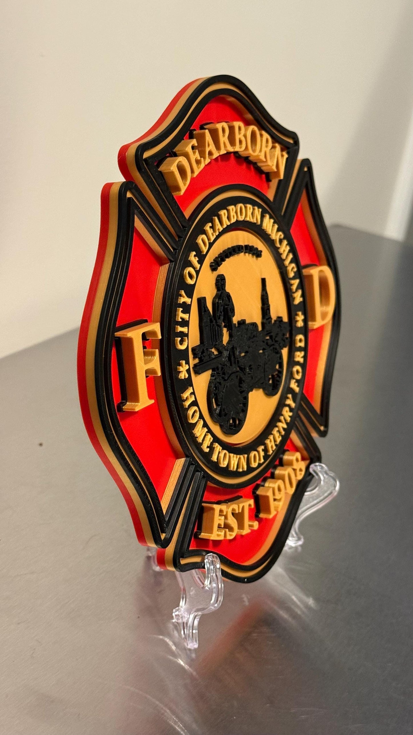 Dearborn Michigan Fire Department 3D Plaque, First Responder Wall Decor