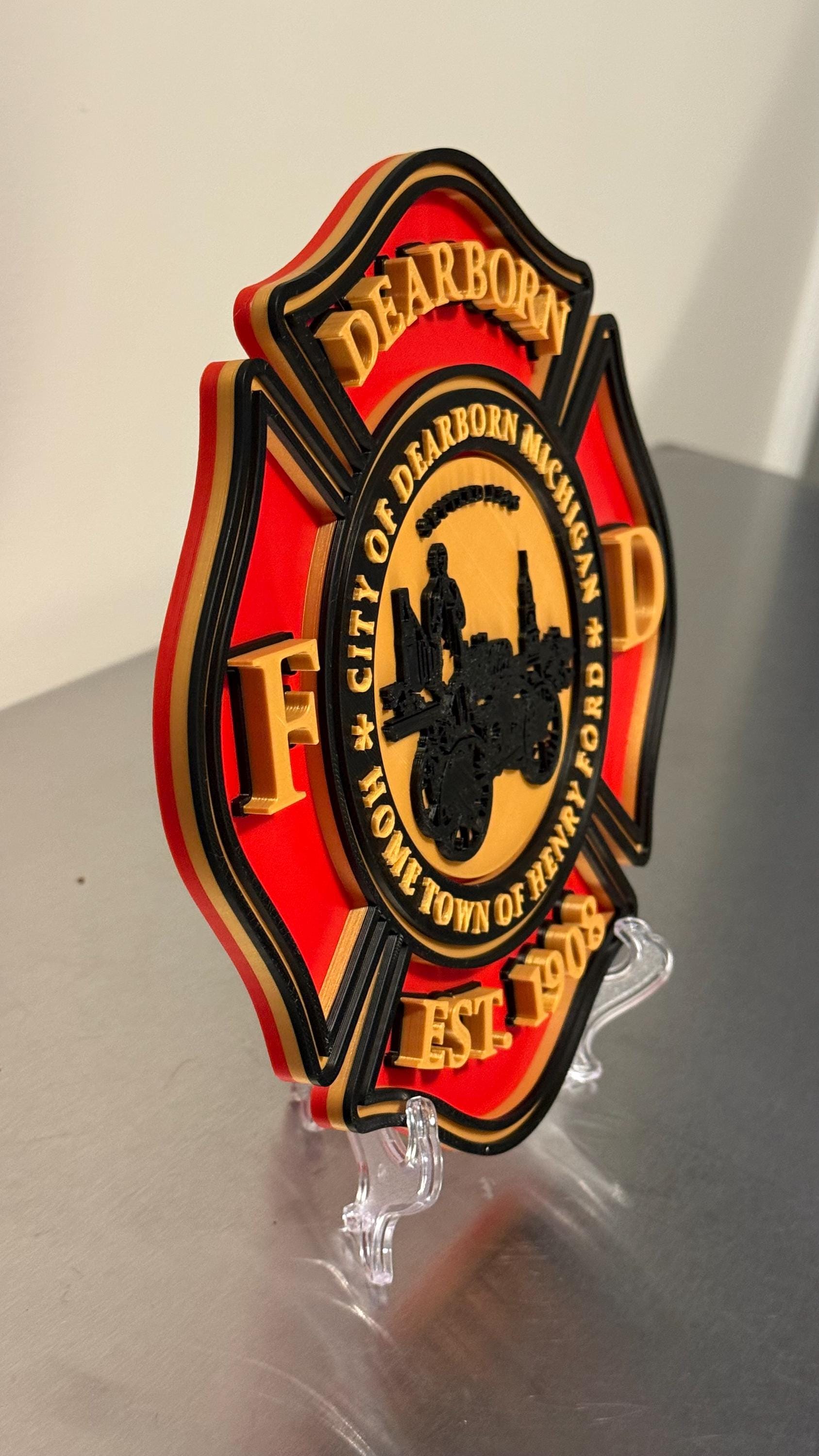 Dearborn Michigan Fire Department 3D Plaque, First Responder Wall Decor