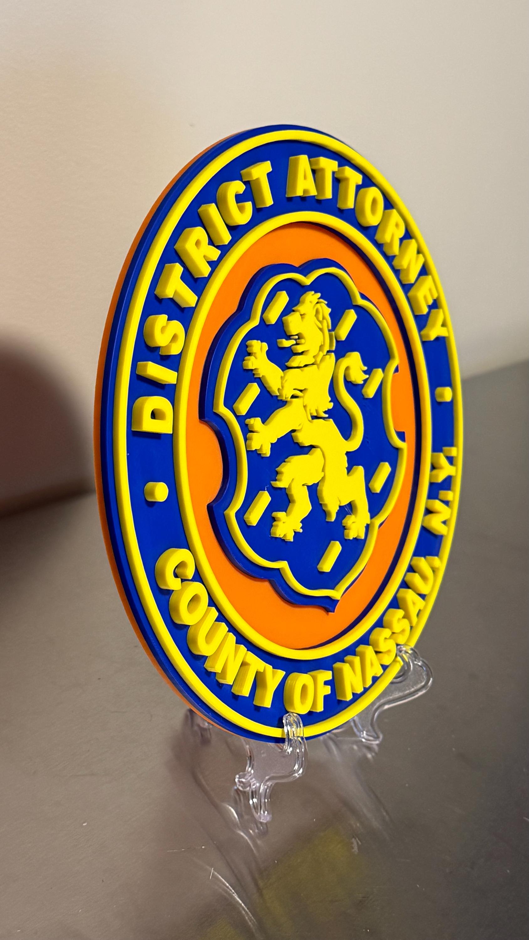 Nassau County District Attorney 3D Embossed Plaque - Long Island NY New York