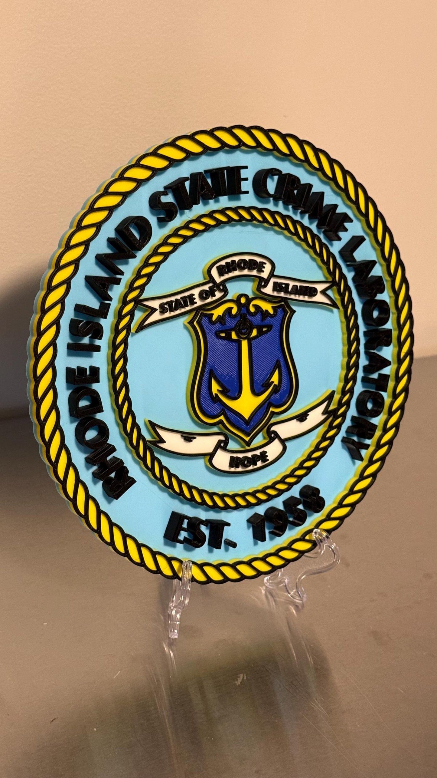 Rhode Island State Crime Lab Plaque, 3D Embossed Display