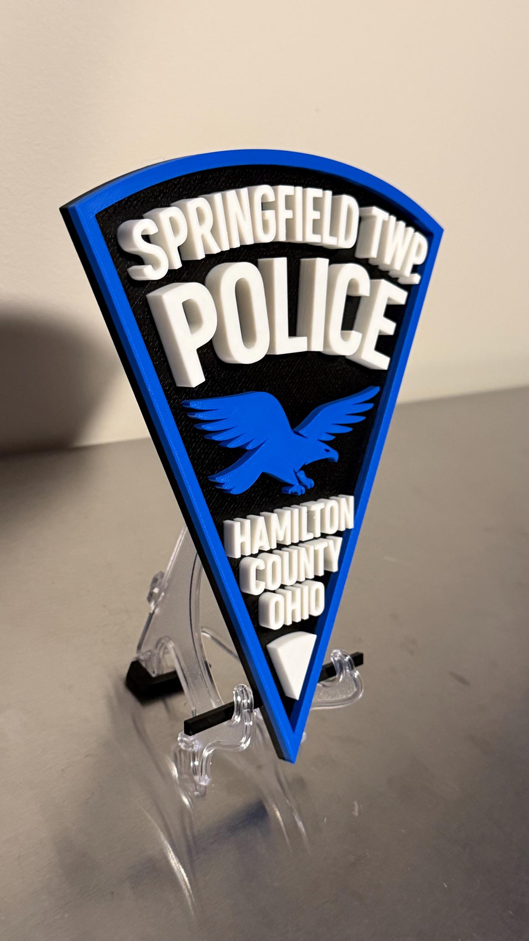 Springfield TWP Police Plaque, Hamilton County Ohio, 3D Printed Wall Art