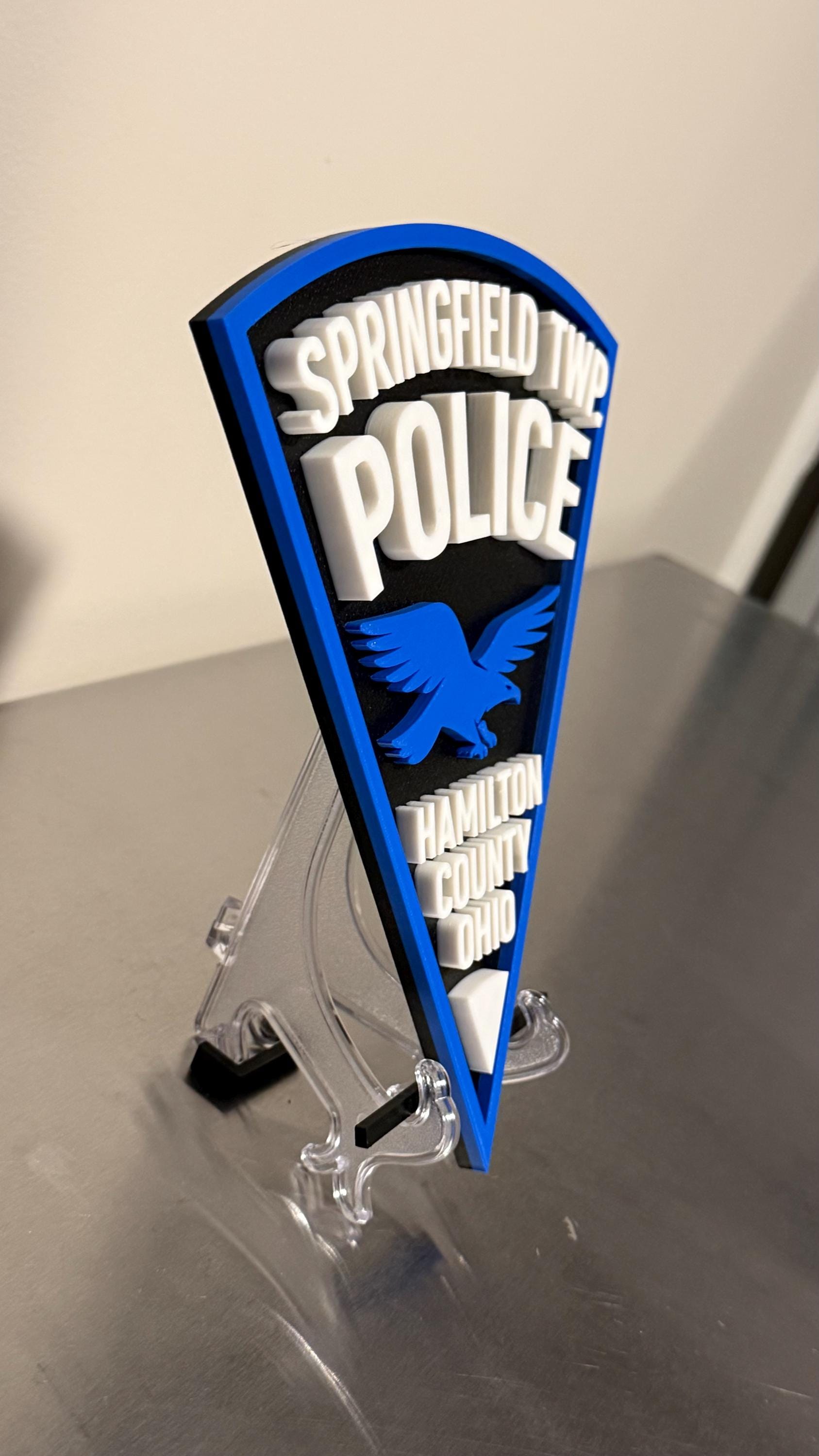 Springfield TWP Police Plaque, Hamilton County Ohio, 3D Printed Wall Art