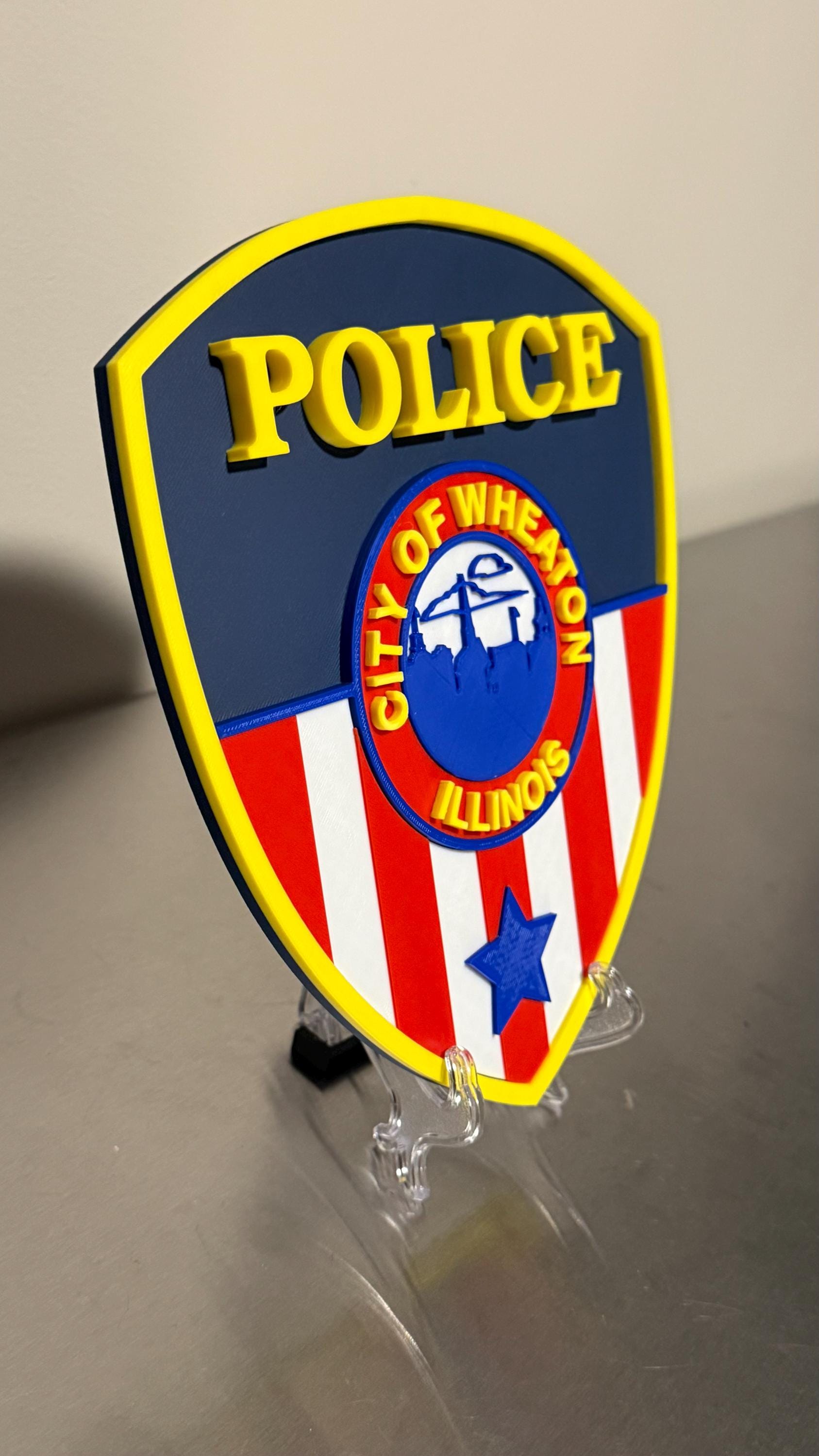 Police Display Plaque: Wheaton Illinois Emblem - 3D Embossed Design