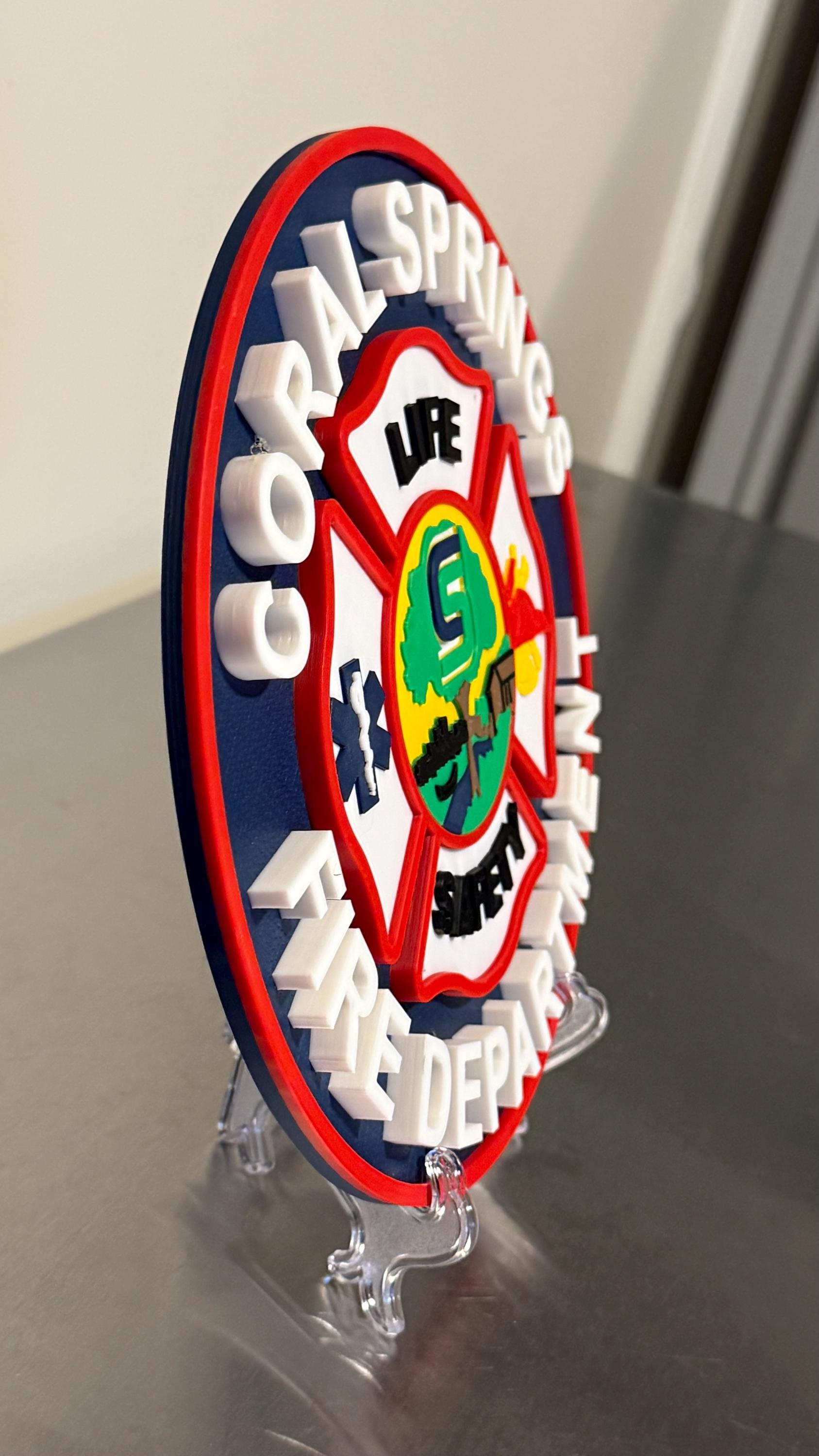 Coral Springs Fire Department 3D Plaque: First Responder Gift Florida