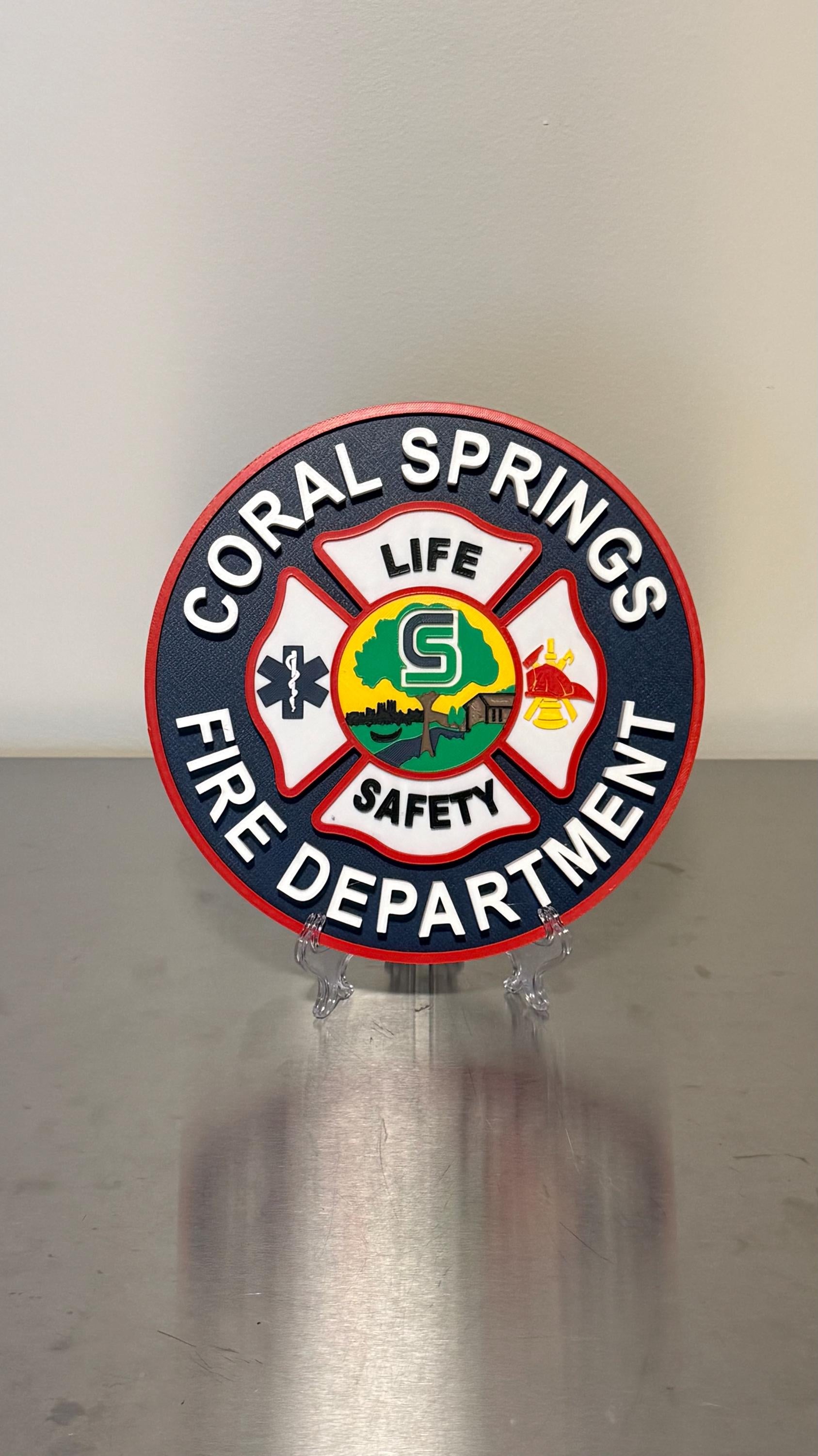 Coral Springs Fire Department 3D Plaque: First Responder Gift Florida