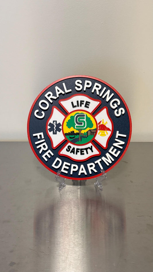 Coral Springs Fire Department 3D Plaque: First Responder Gift Florida