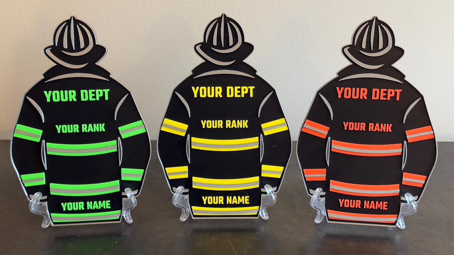 9” Bunker Gear Jacket Flap Personalized 3D Firefighter Plastic Display Plaque