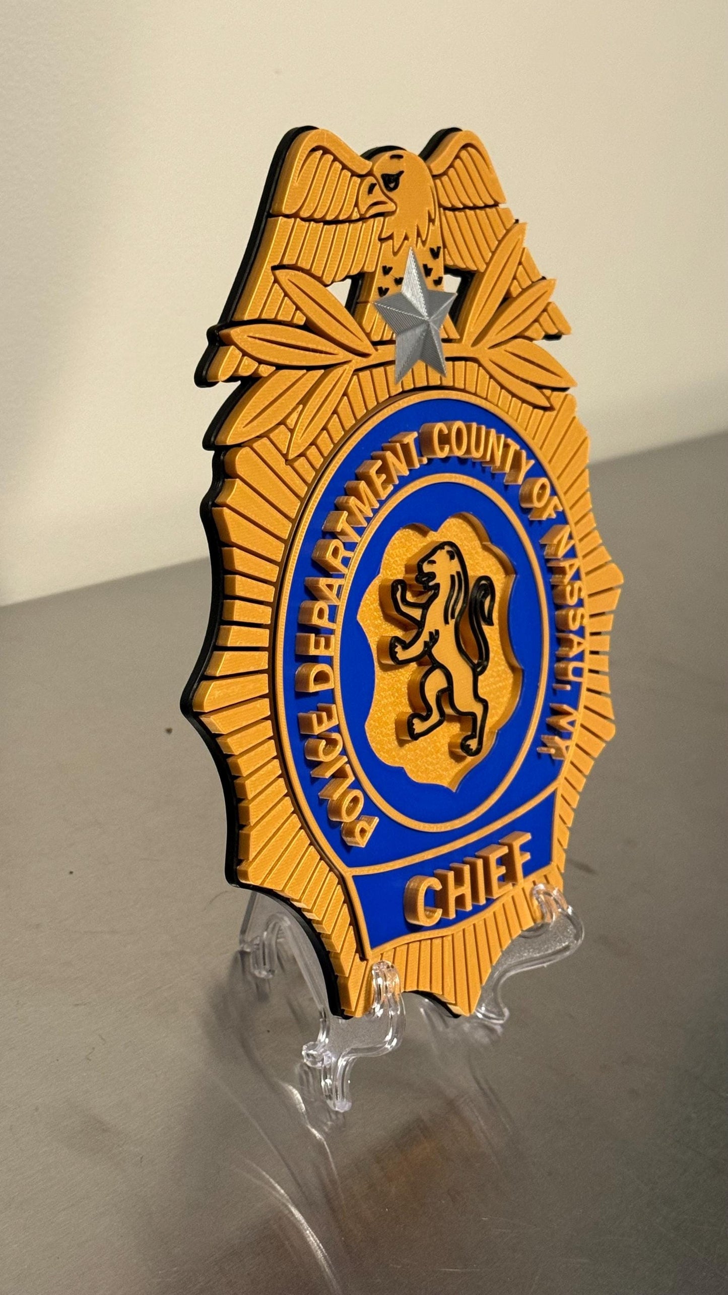 Nassau County Police Chief Shield 3D Display Plaque NY Police Gift New York