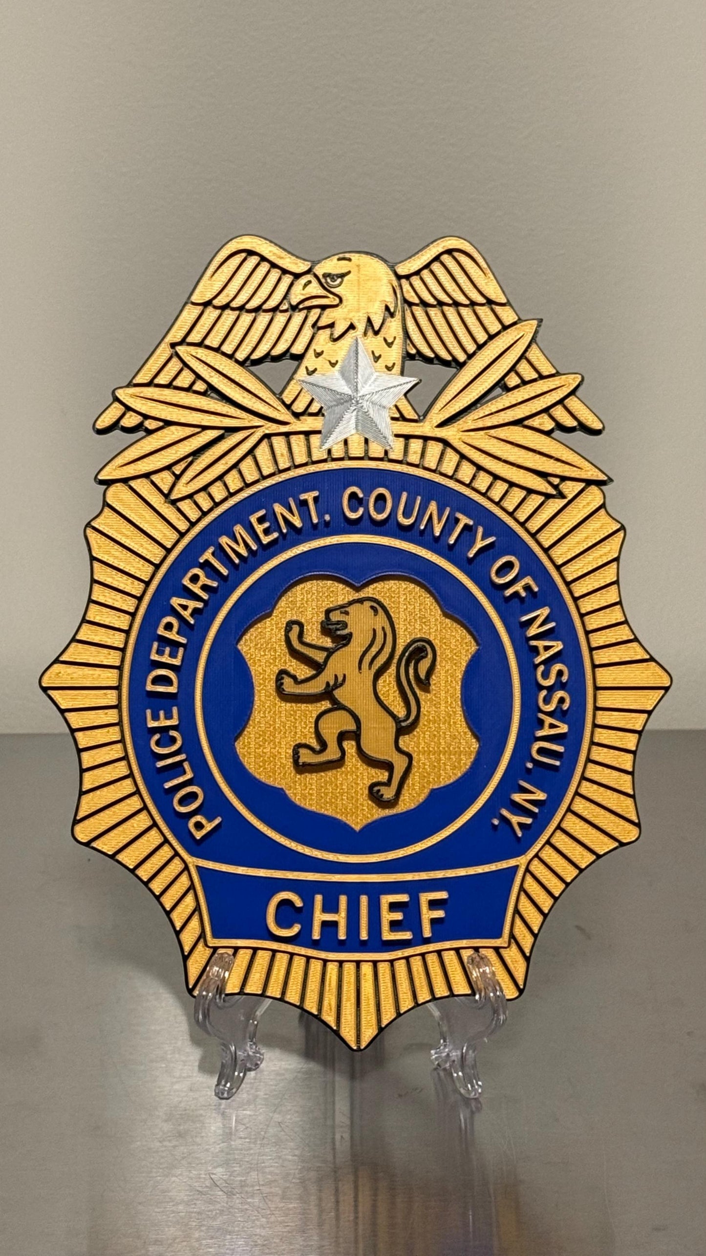 Nassau County Police Chief Shield 3D Display Plaque NY Police Gift New York