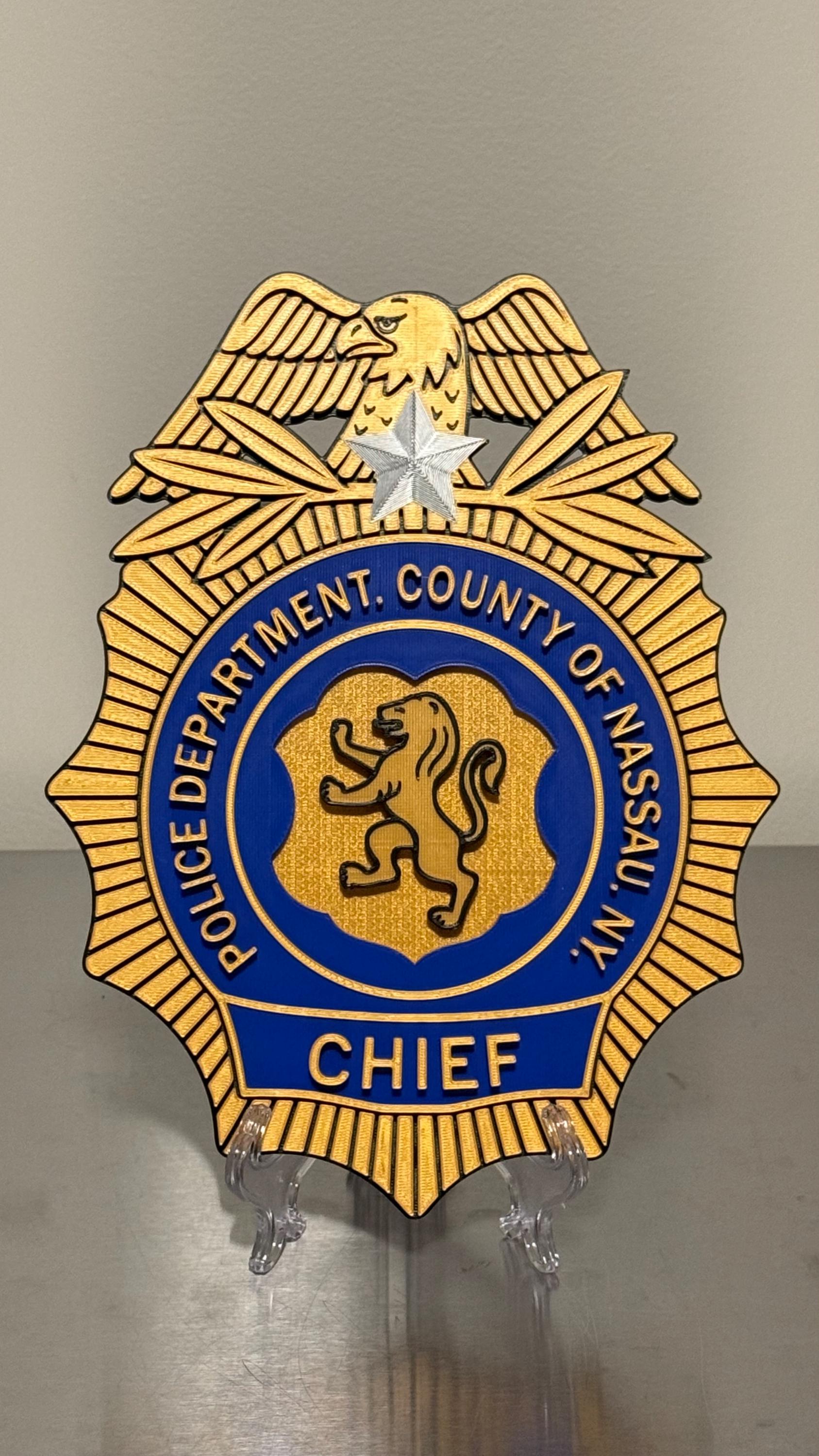 Nassau County Police Chief Shield 3D Display Plaque NY Police Gift New York