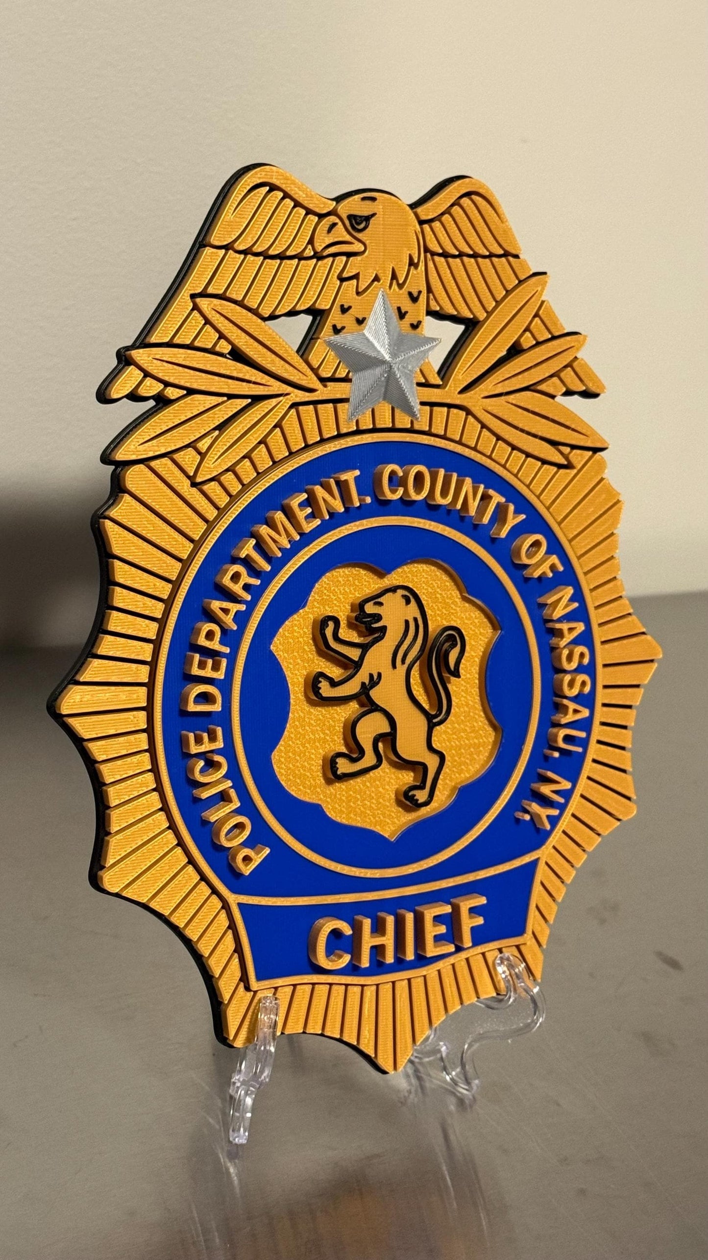 Nassau County Police Chief Shield 3D Display Plaque NY Police Gift New York