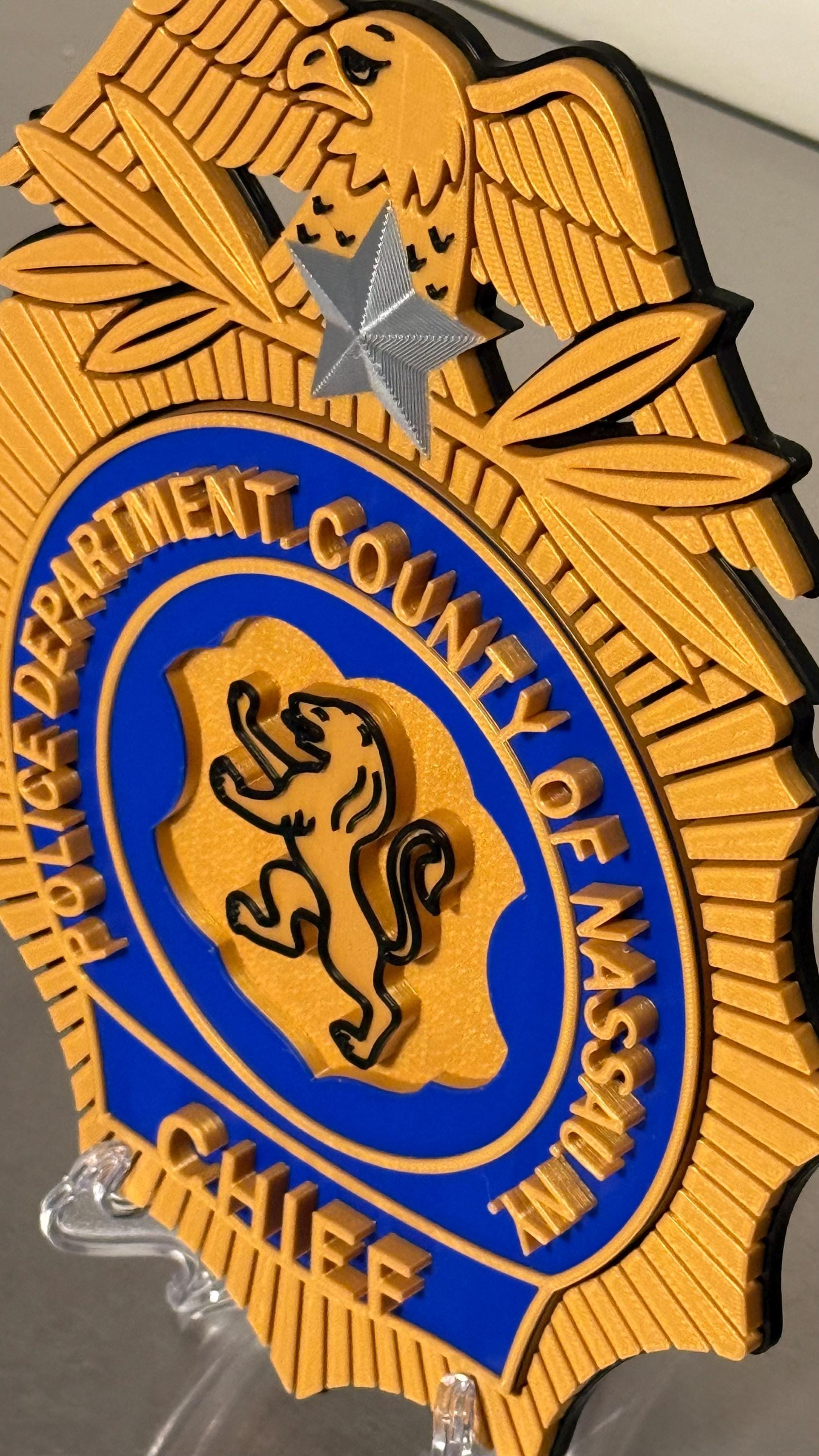 Nassau County Police Chief Shield 3D Display Plaque NY Police Gift New York