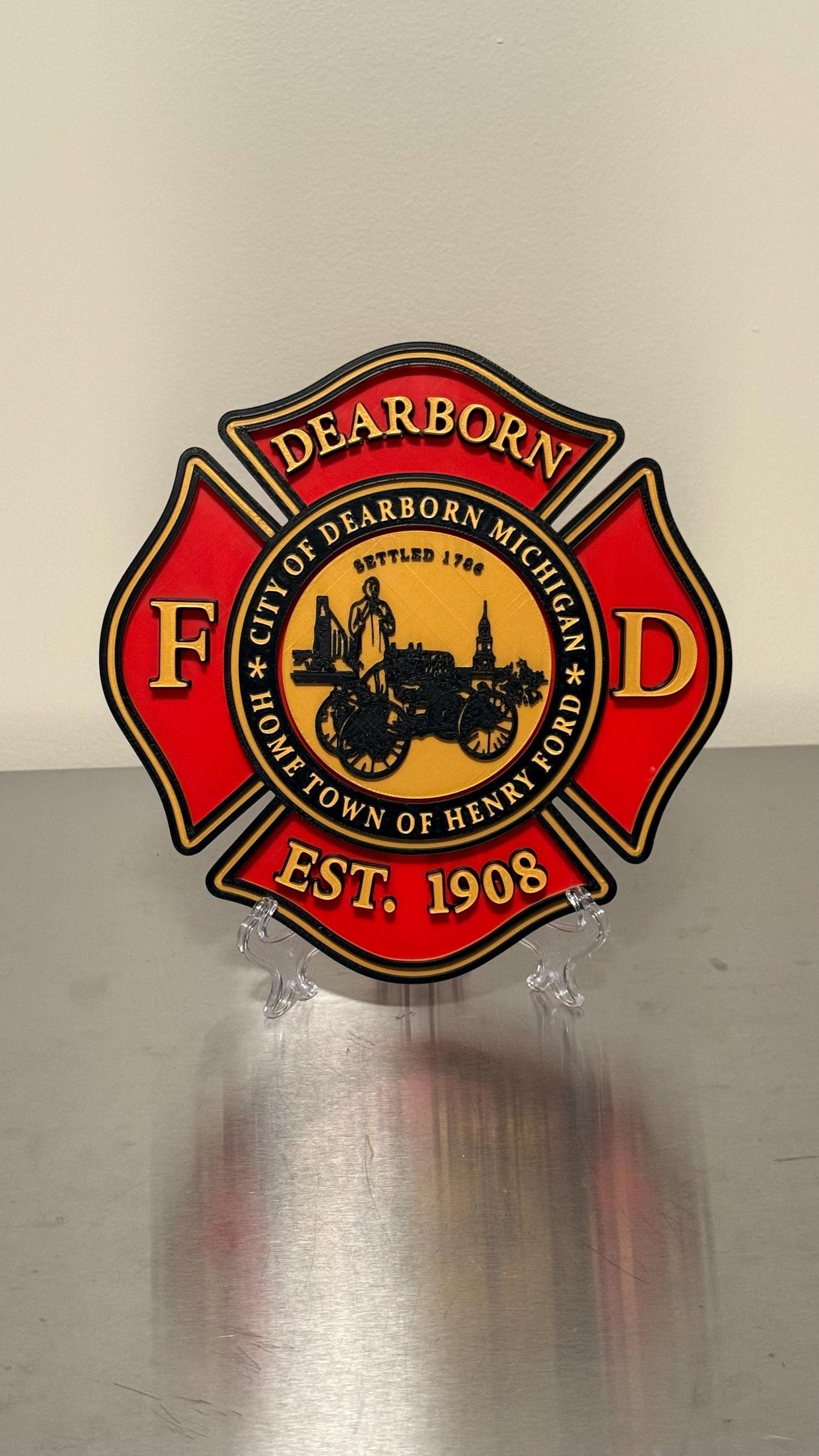 Dearborn Michigan Fire Department 3D Plaque, First Responder Wall Decor