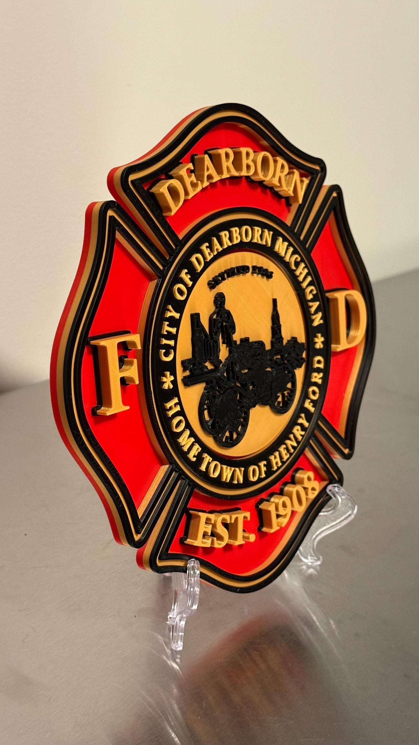 Dearborn Michigan Fire Department 3D Plaque, First Responder Wall Decor