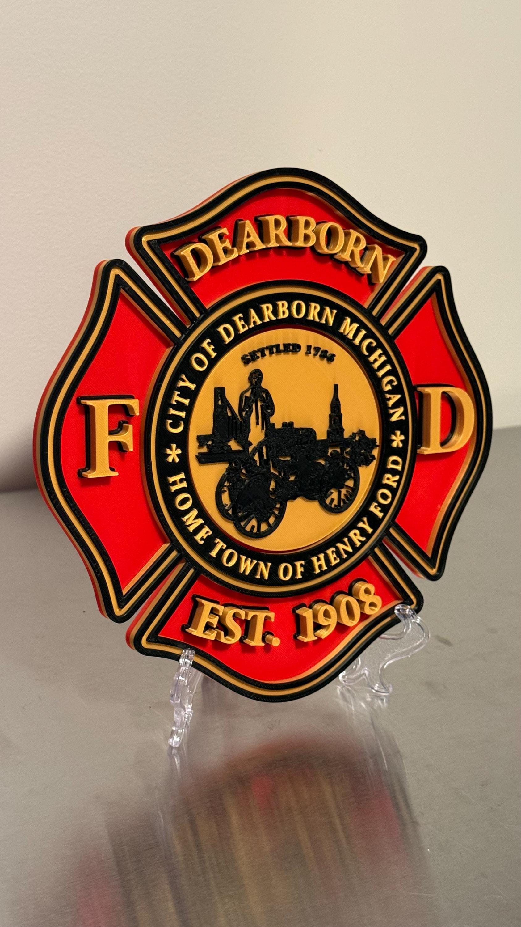 Dearborn Michigan Fire Department 3D Plaque, First Responder Wall Decor