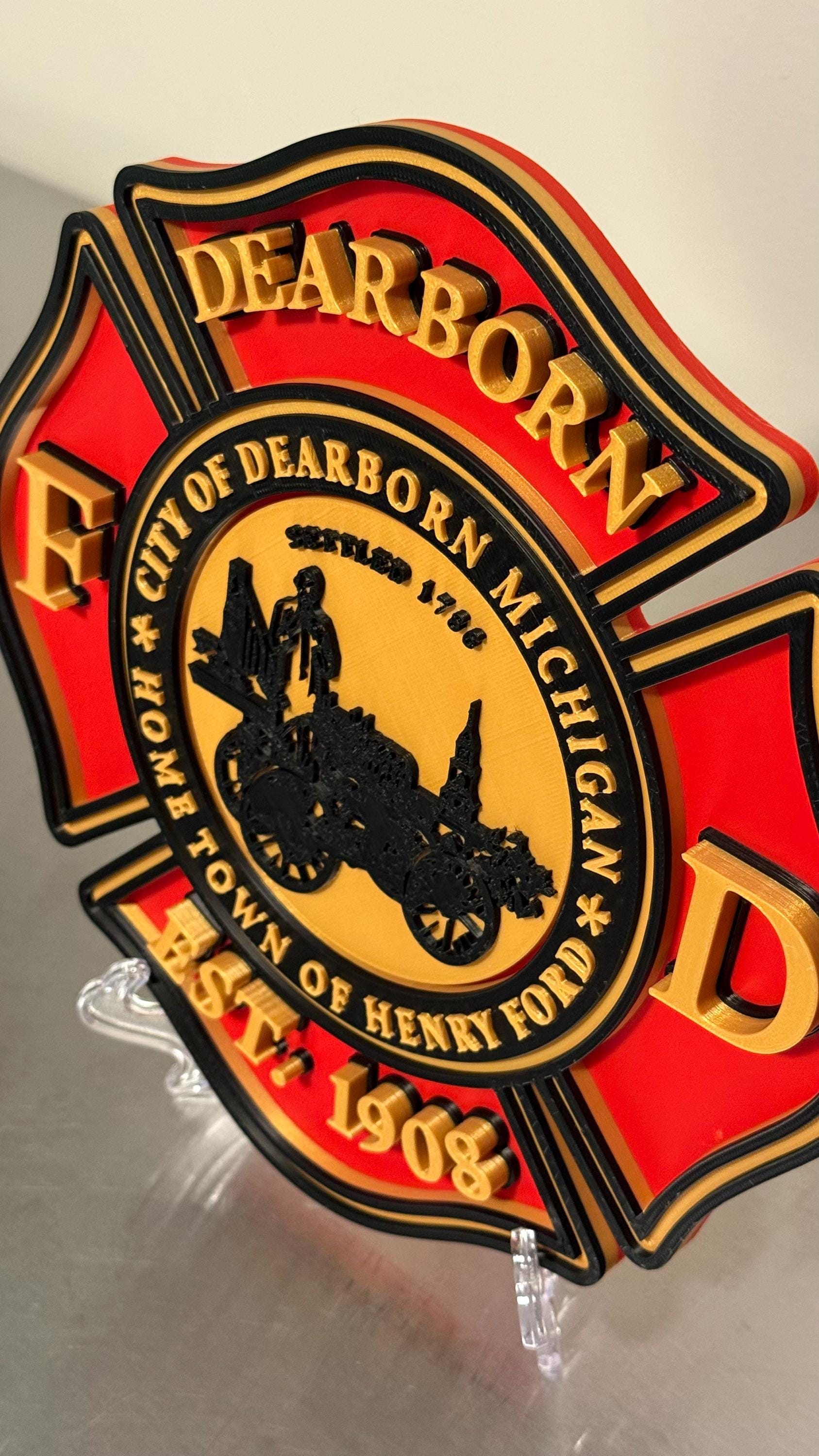 Dearborn Michigan Fire Department 3D Plaque, First Responder Wall Decor