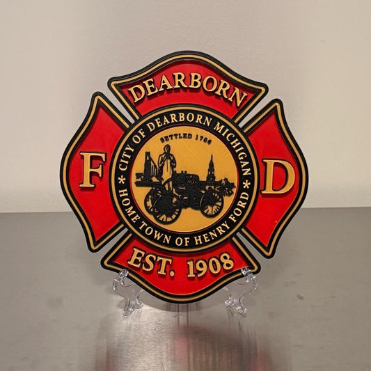 Dearborn Michigan Fire Department 3D Plaque, First Responder Wall Decor