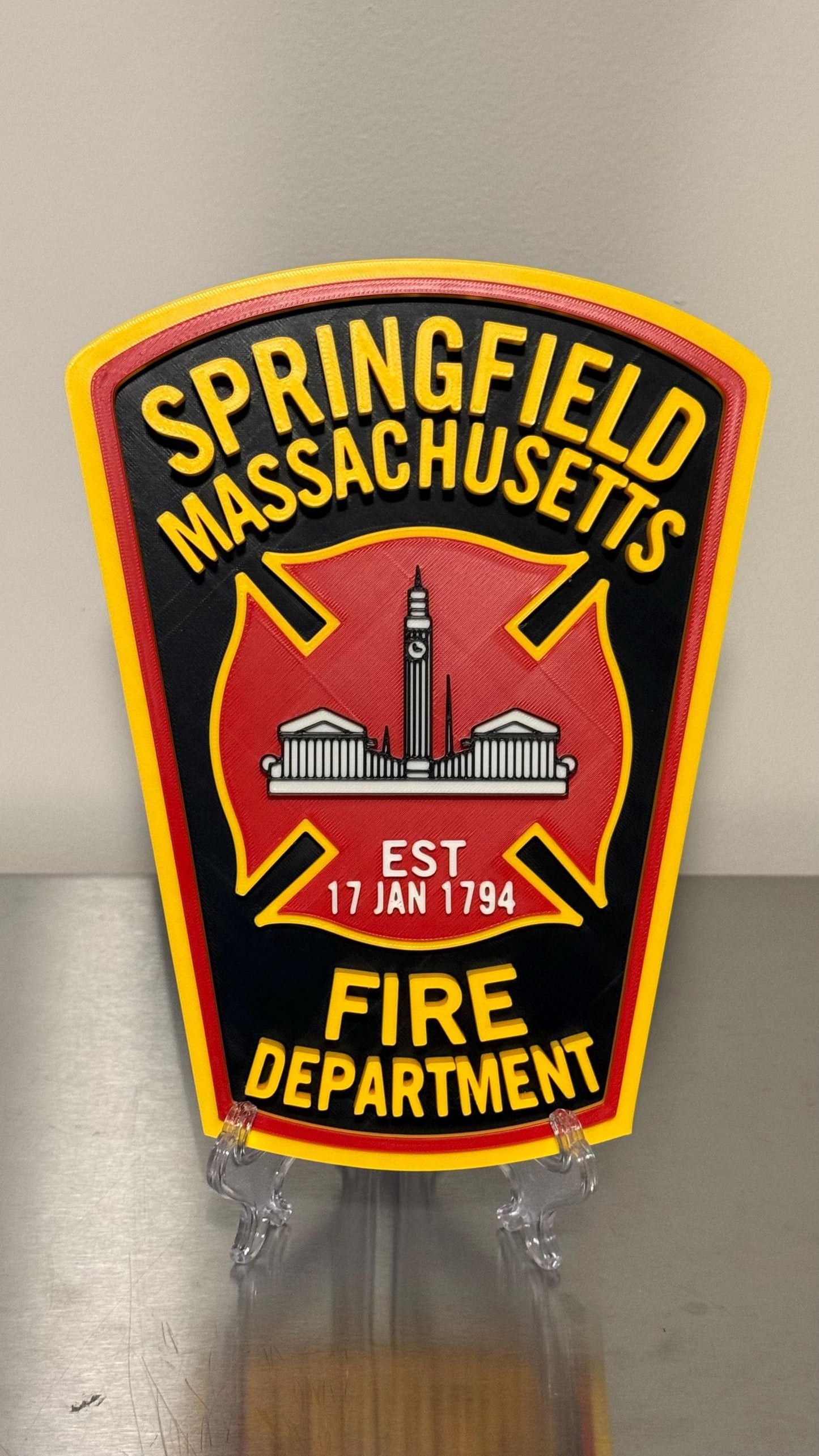 Firefighter Wall Plaque: Springfield Fire Dept Logo - 3D Printed Massachusetts
