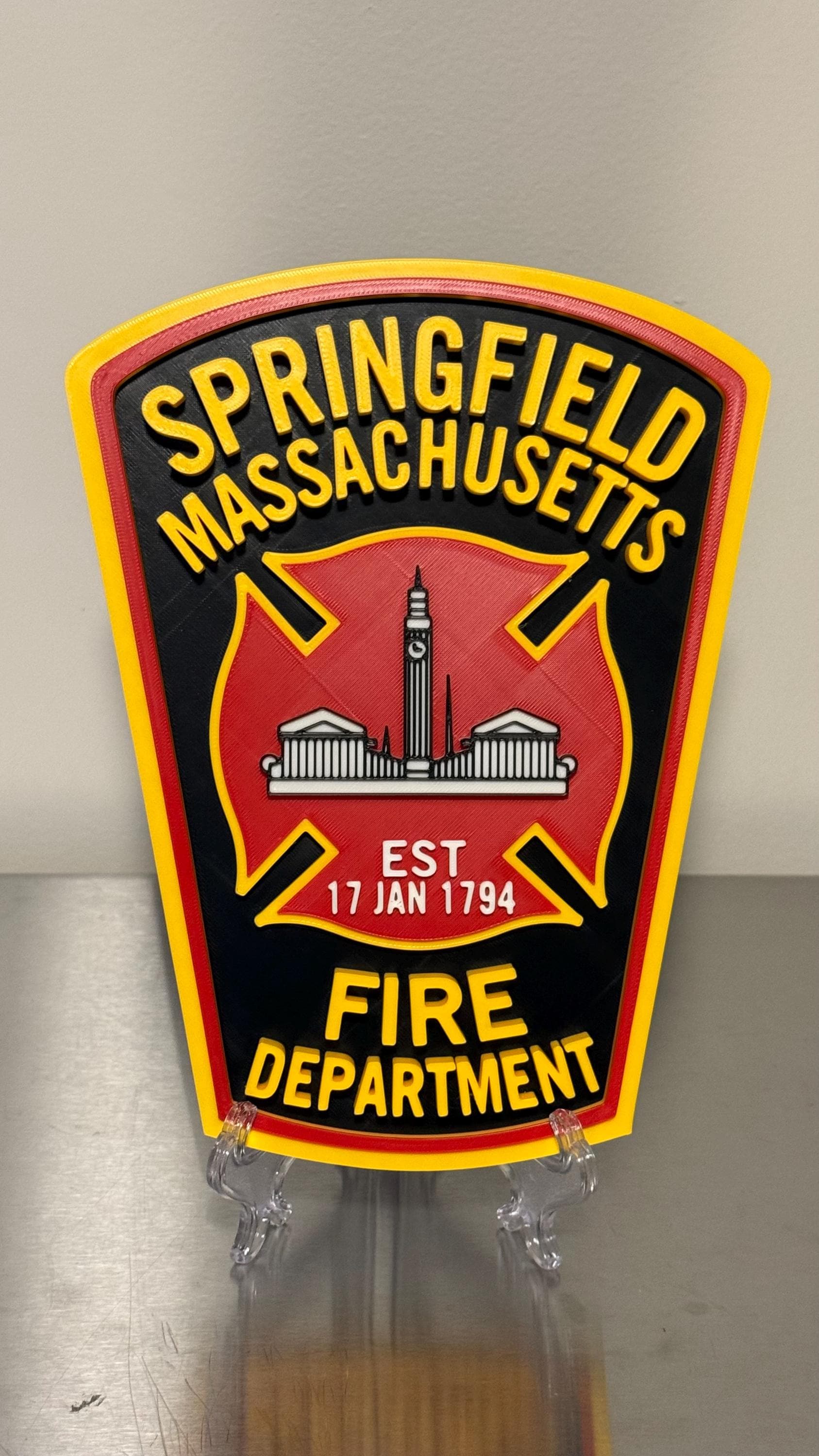Firefighter Wall Plaque: Springfield Fire Dept Logo - 3D Printed Massachusetts