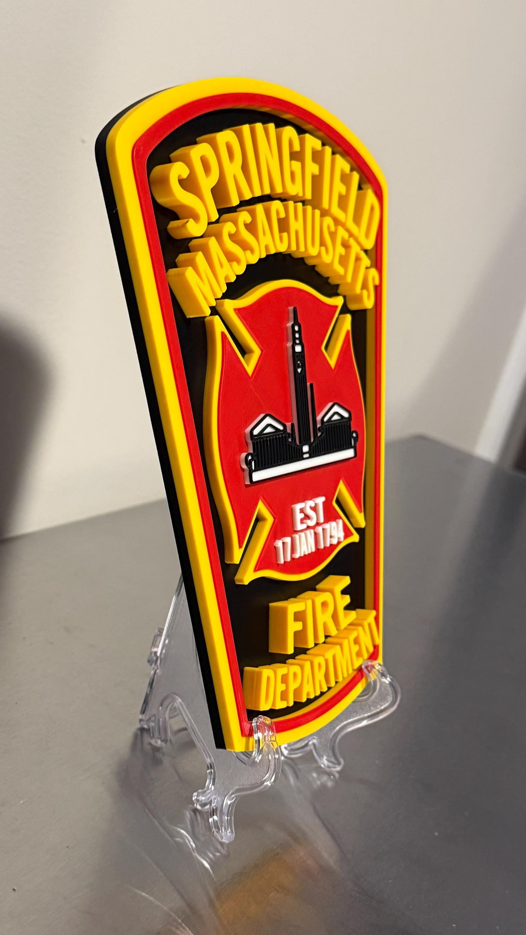 Firefighter Wall Plaque: Springfield Fire Dept Logo - 3D Printed Massachusetts