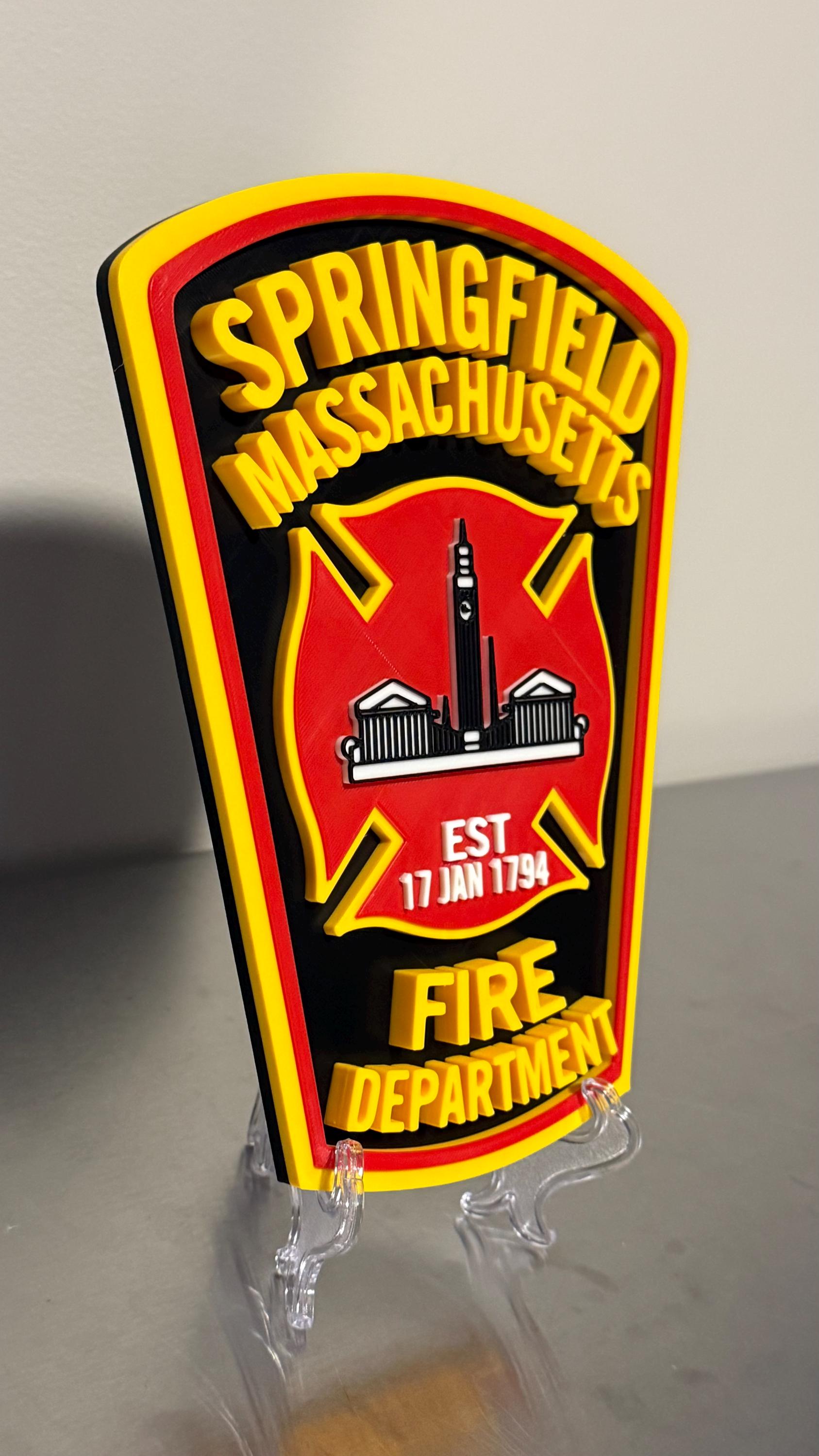 Firefighter Wall Plaque: Springfield Fire Dept Logo - 3D Printed Massachusetts