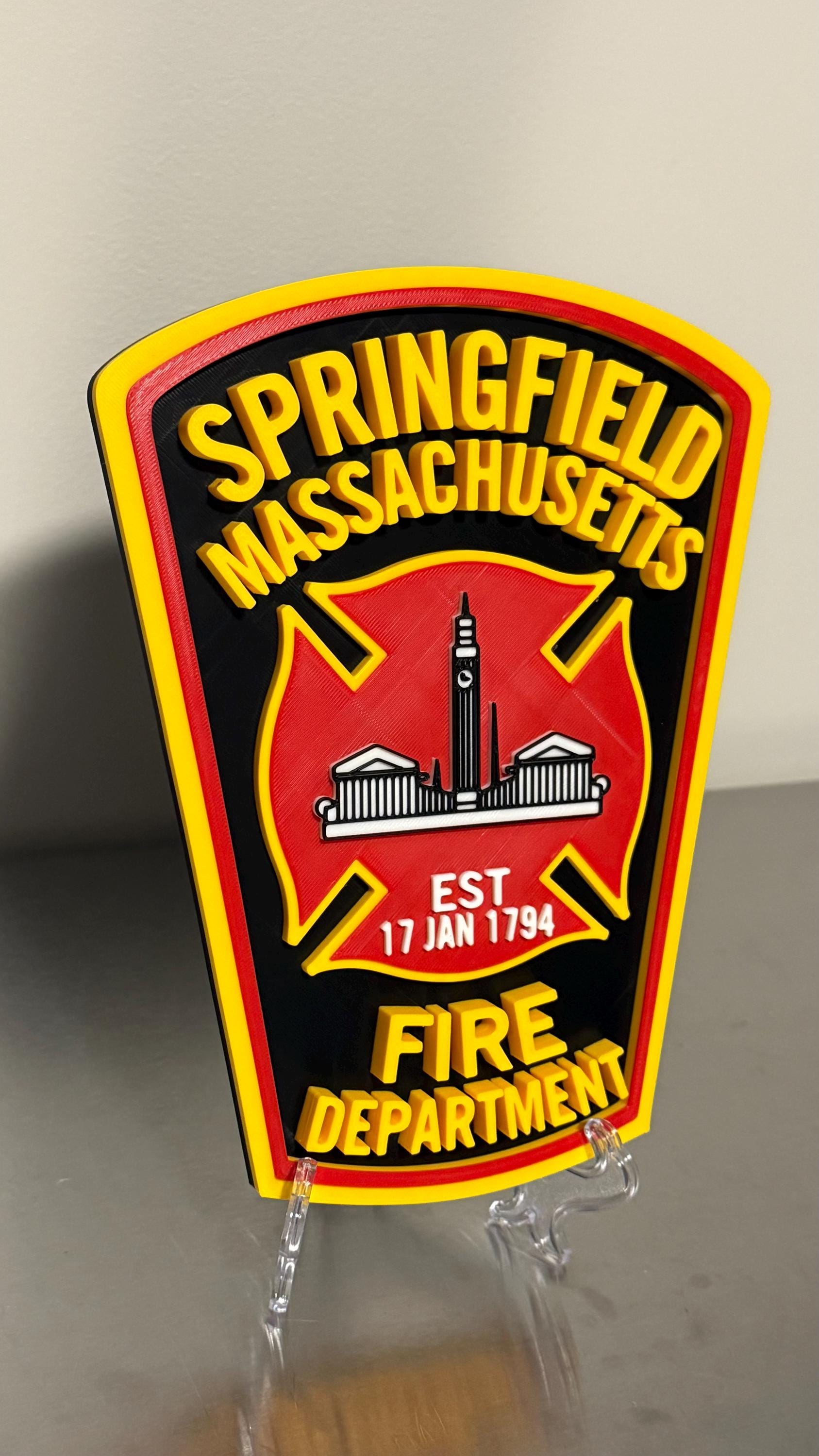 Firefighter Wall Plaque: Springfield Fire Dept Logo - 3D Printed Massachusetts