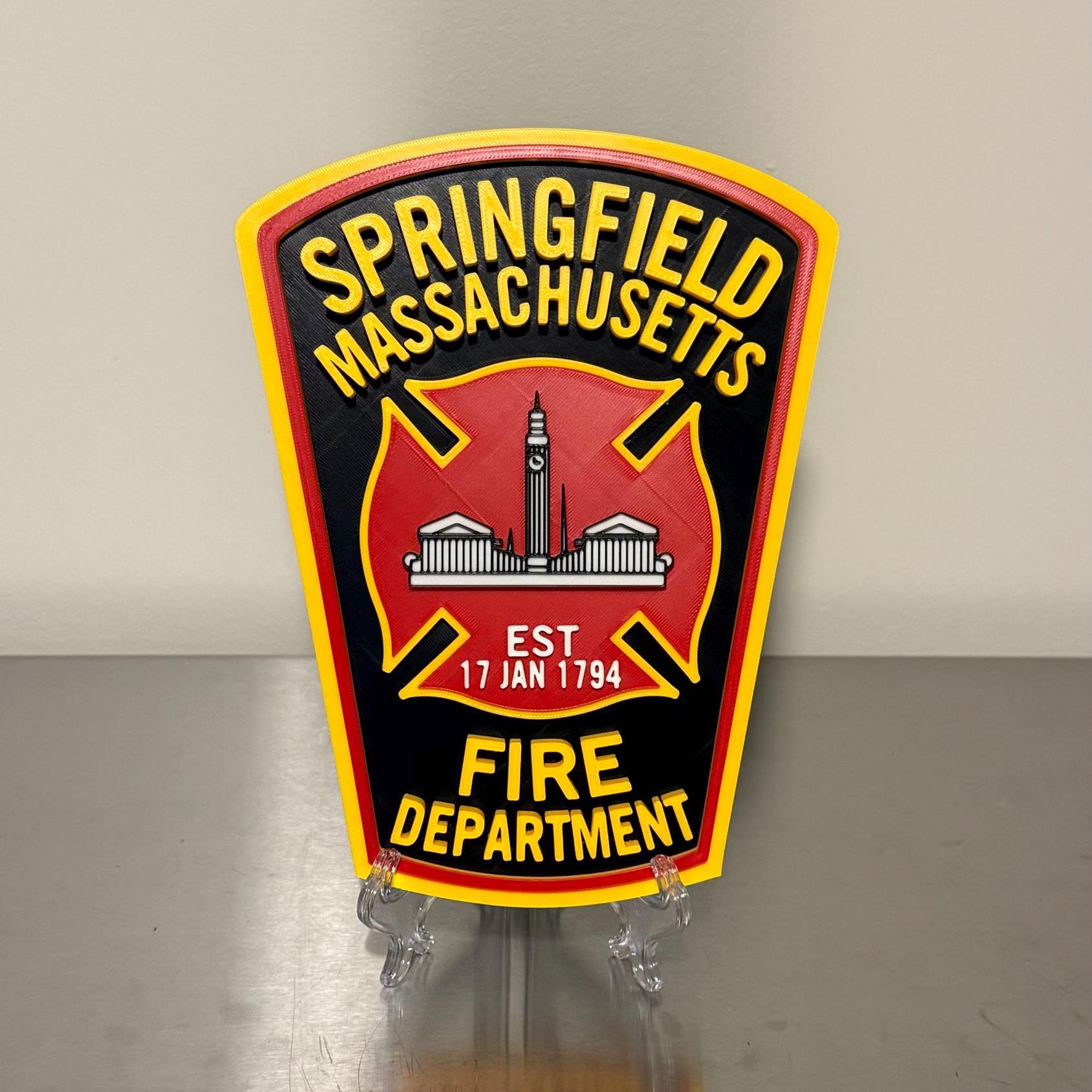 Firefighter Wall Plaque: Springfield Fire Dept Logo - 3D Printed Massachusetts