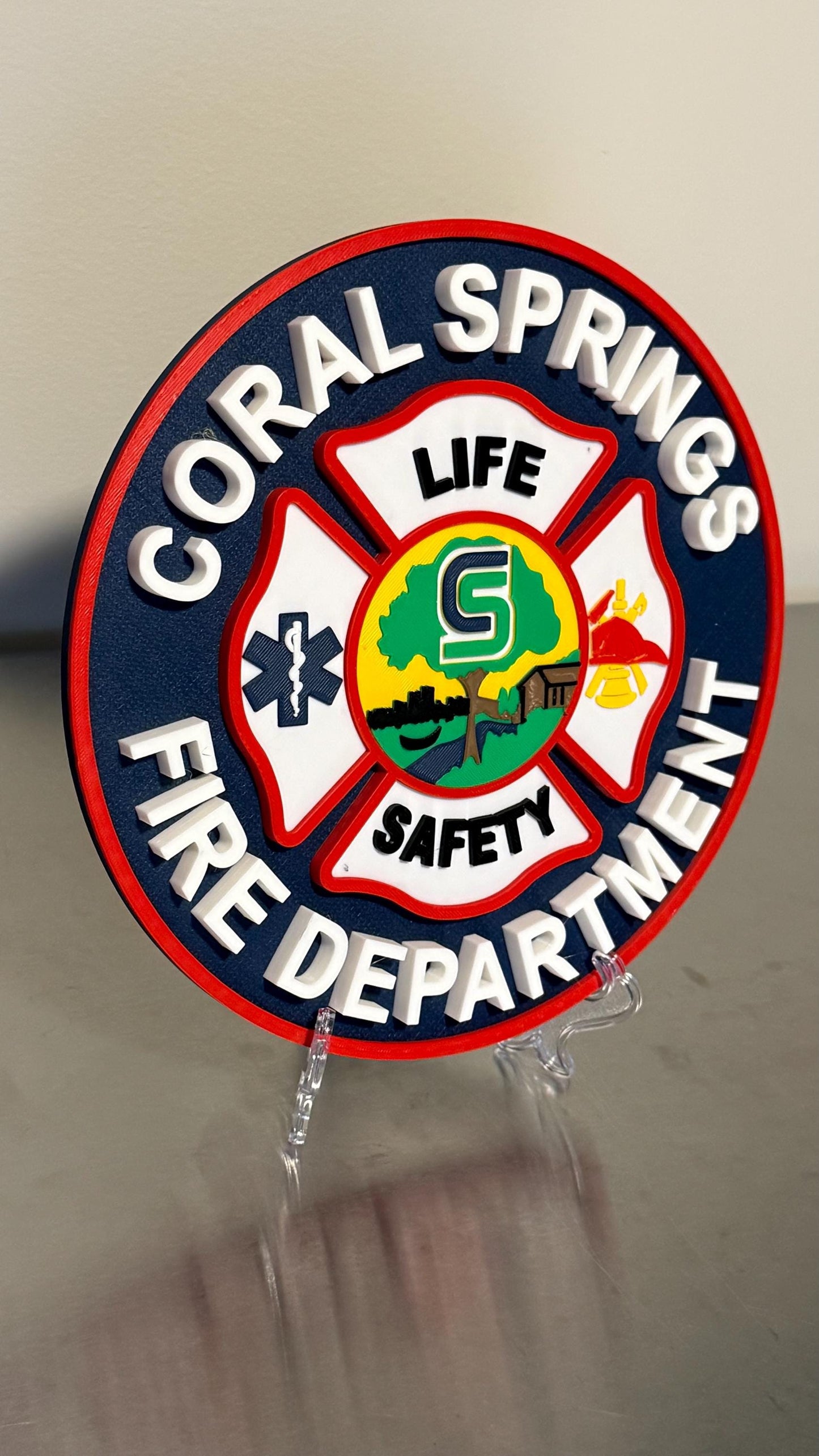 Coral Springs Fire Department 3D Plaque: First Responder Gift Florida