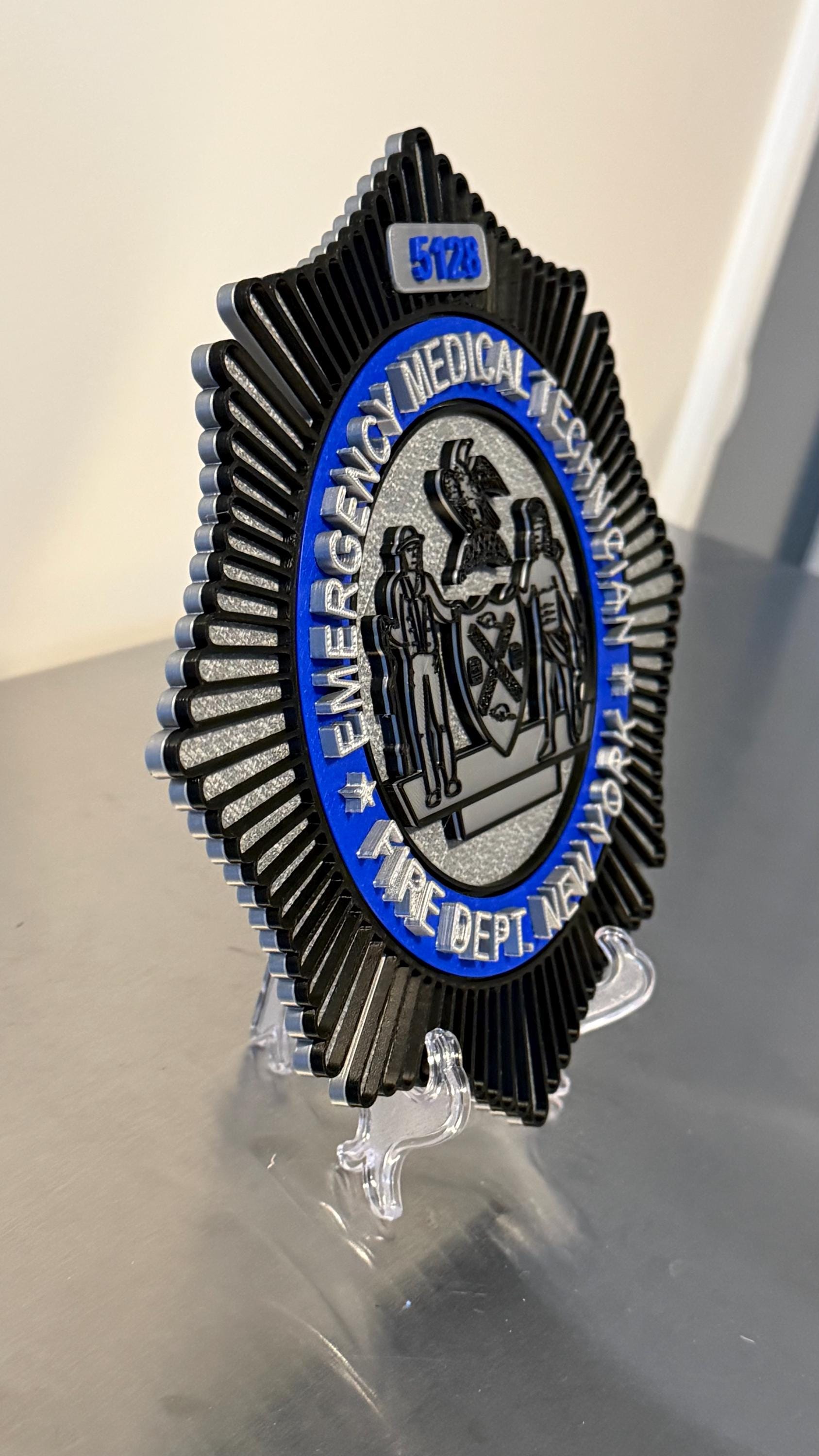 FDNY EMT & Paramedic Badge Plaque: 3D Embossed First Responder Wall Art NYCEMS