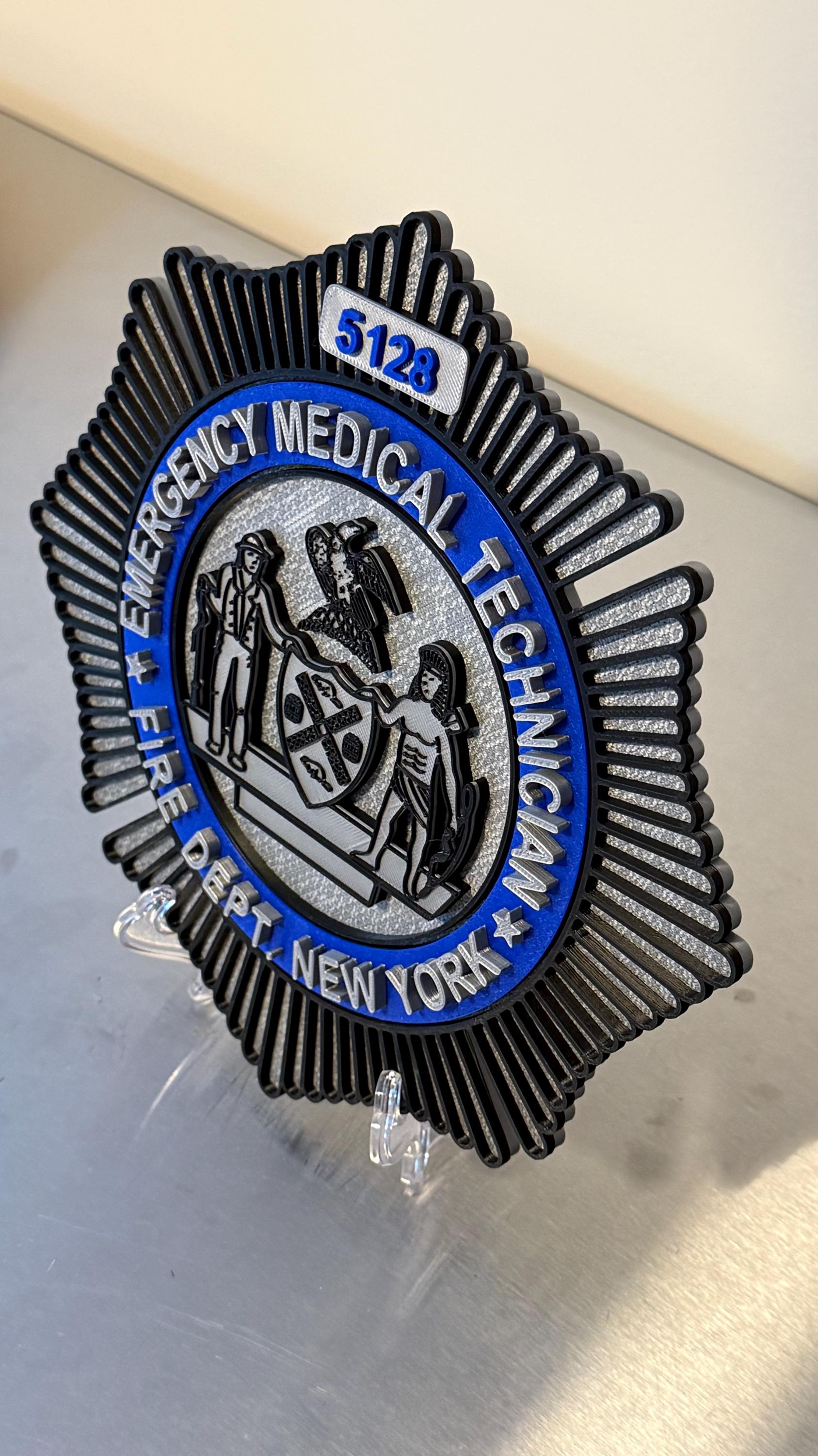 FDNY EMT & Paramedic Badge Plaque: 3D Embossed First Responder Wall Art NYCEMS