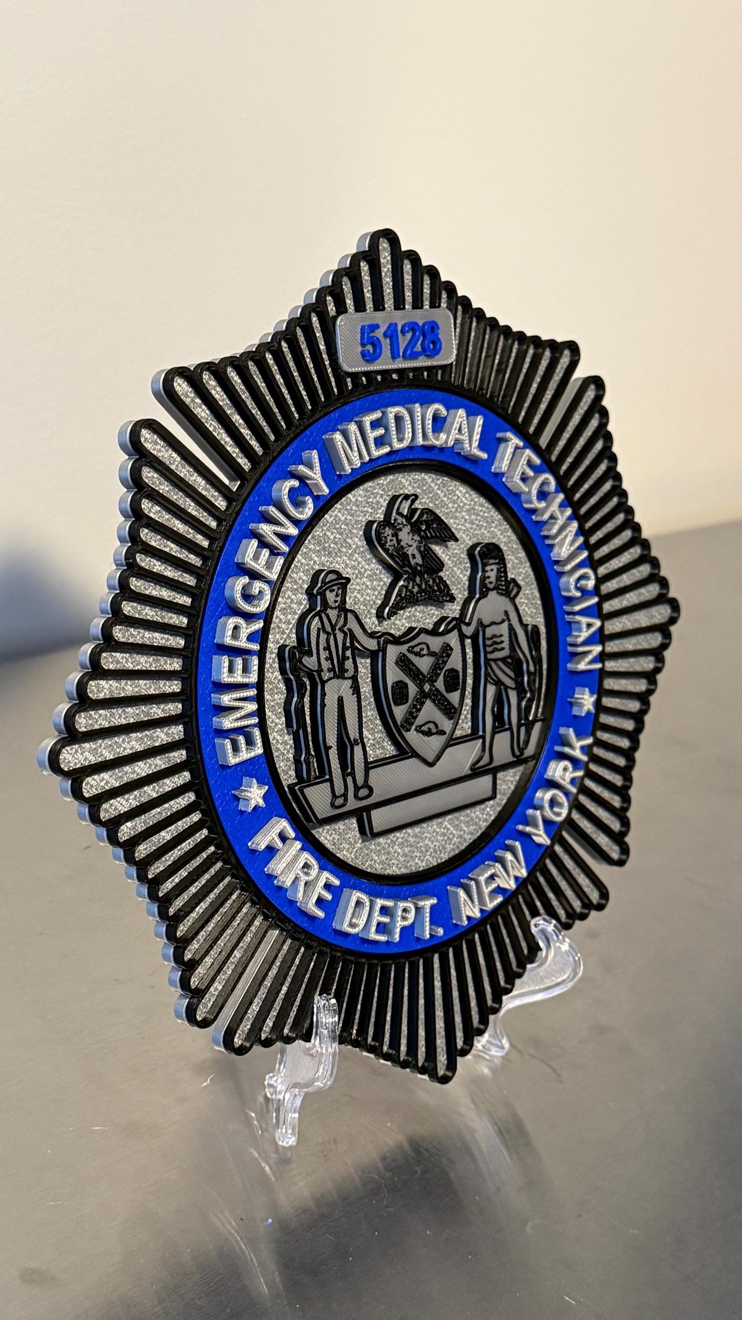 FDNY EMT & Paramedic Badge Plaque: 3D Embossed First Responder Wall Art NYCEMS