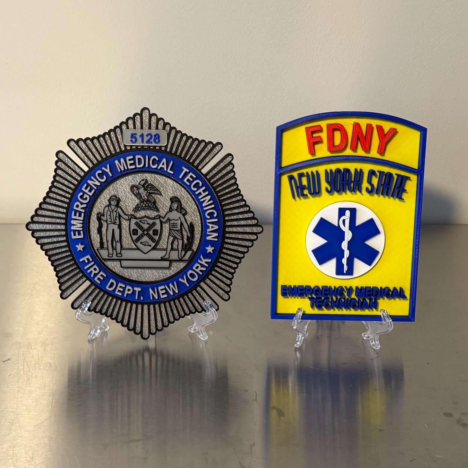 FDNY EMT & Paramedic Badge Plaque: 3D Embossed First Responder Wall Art NYCEMS