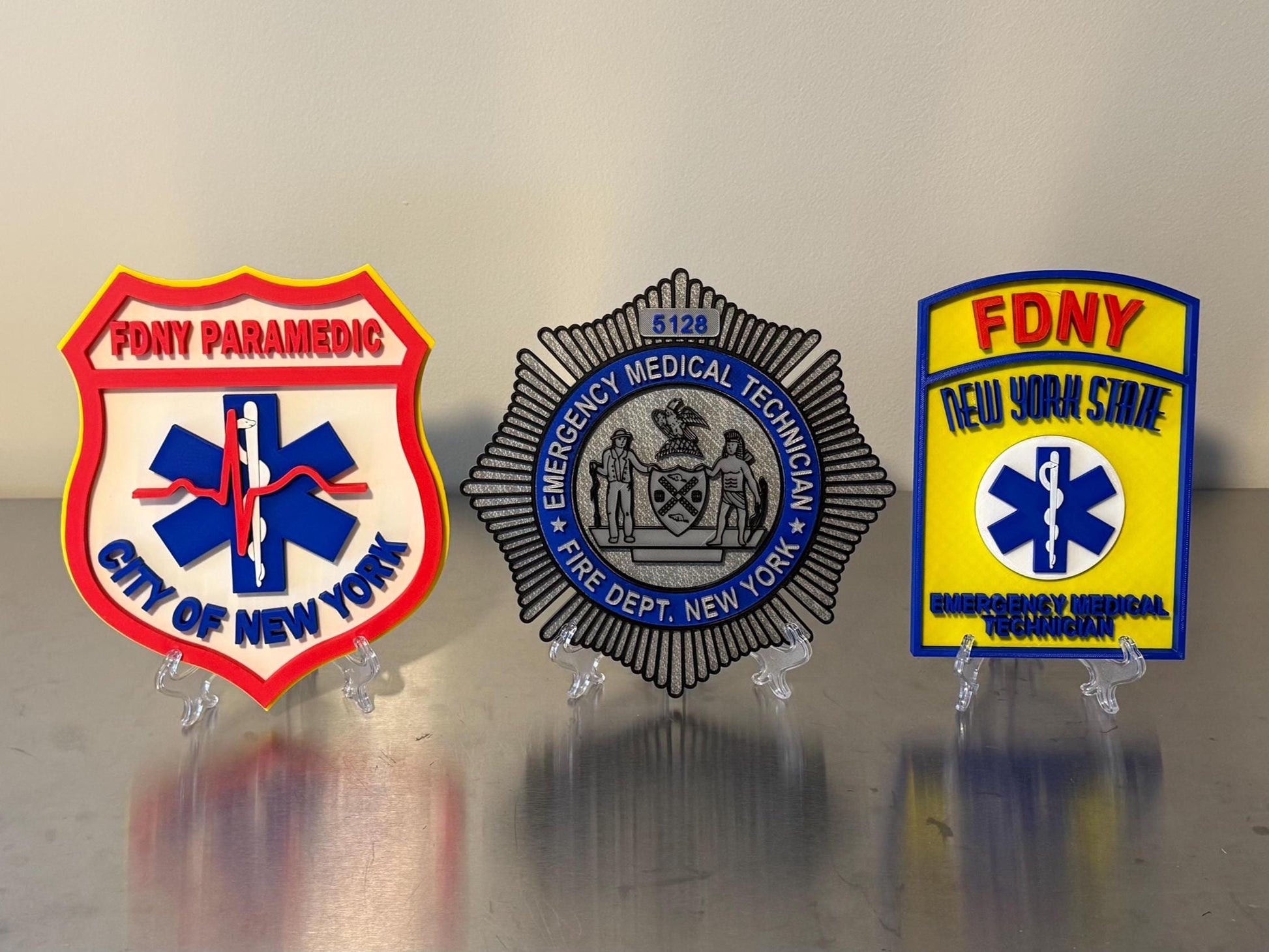 FDNY EMT & Paramedic Badge Plaque: 3D Embossed First Responder Wall Art NYCEMS