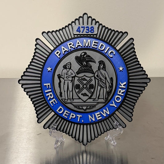 FDNY EMT & Paramedic Badge Plaque: 3D Embossed First Responder Wall Art NYCEMS