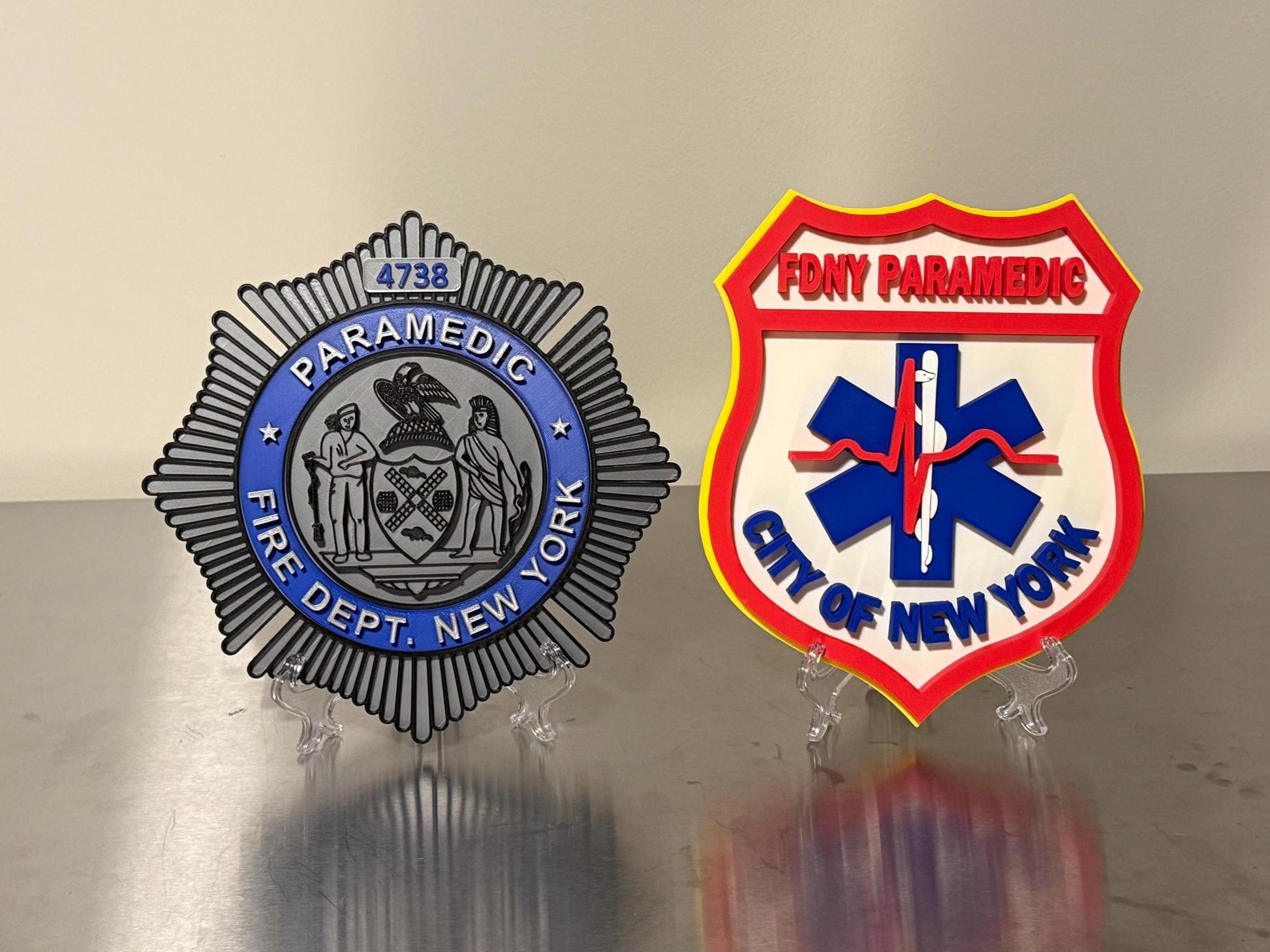 FDNY EMT & Paramedic Badge Plaque: 3D Embossed First Responder Wall Art NYCEMS
