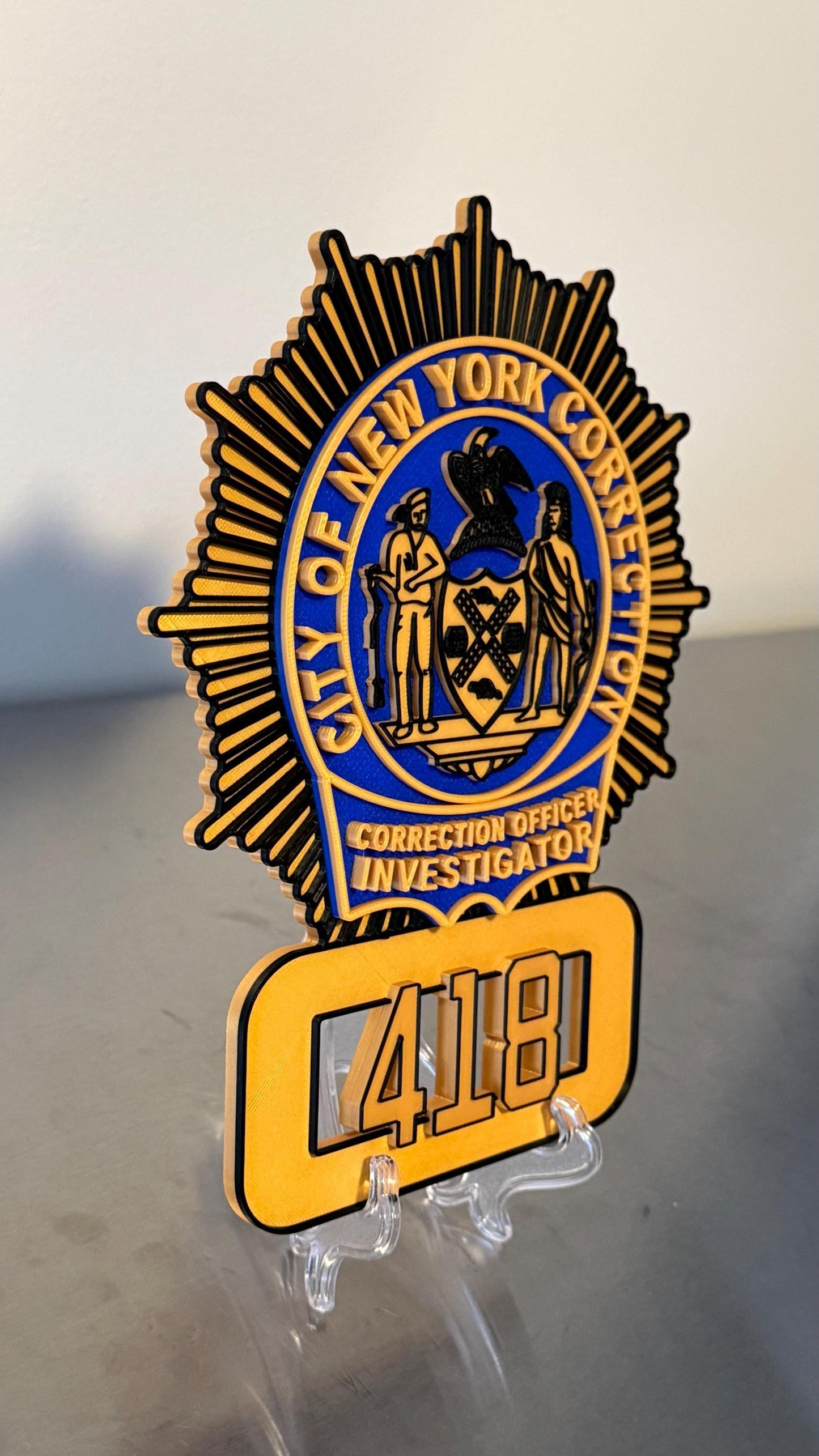 NYC Corrections Officer Investigator Shield 3D Display Plaque NY New York