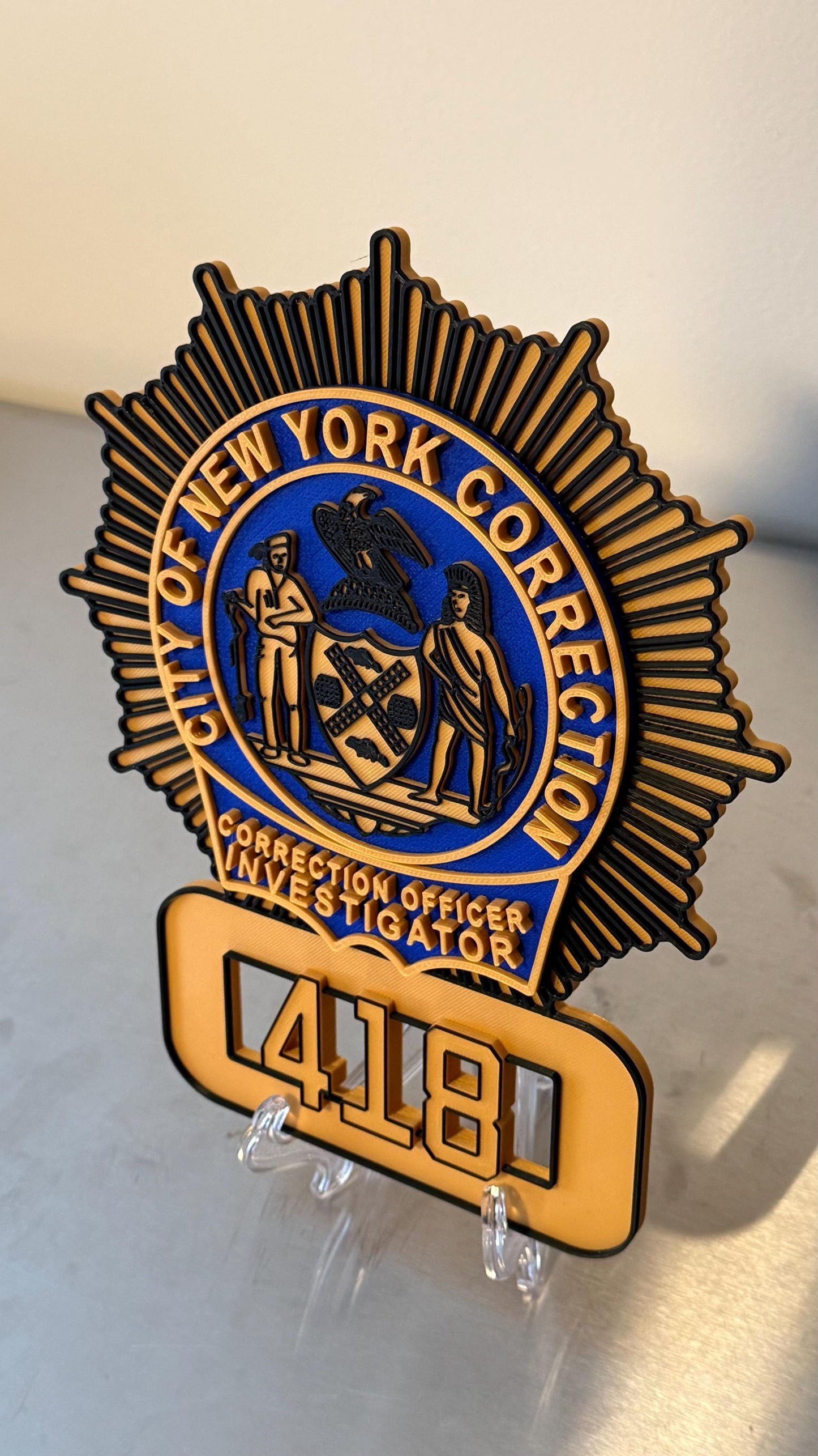 NYC Corrections Officer Investigator Shield 3D Display Plaque NY New York