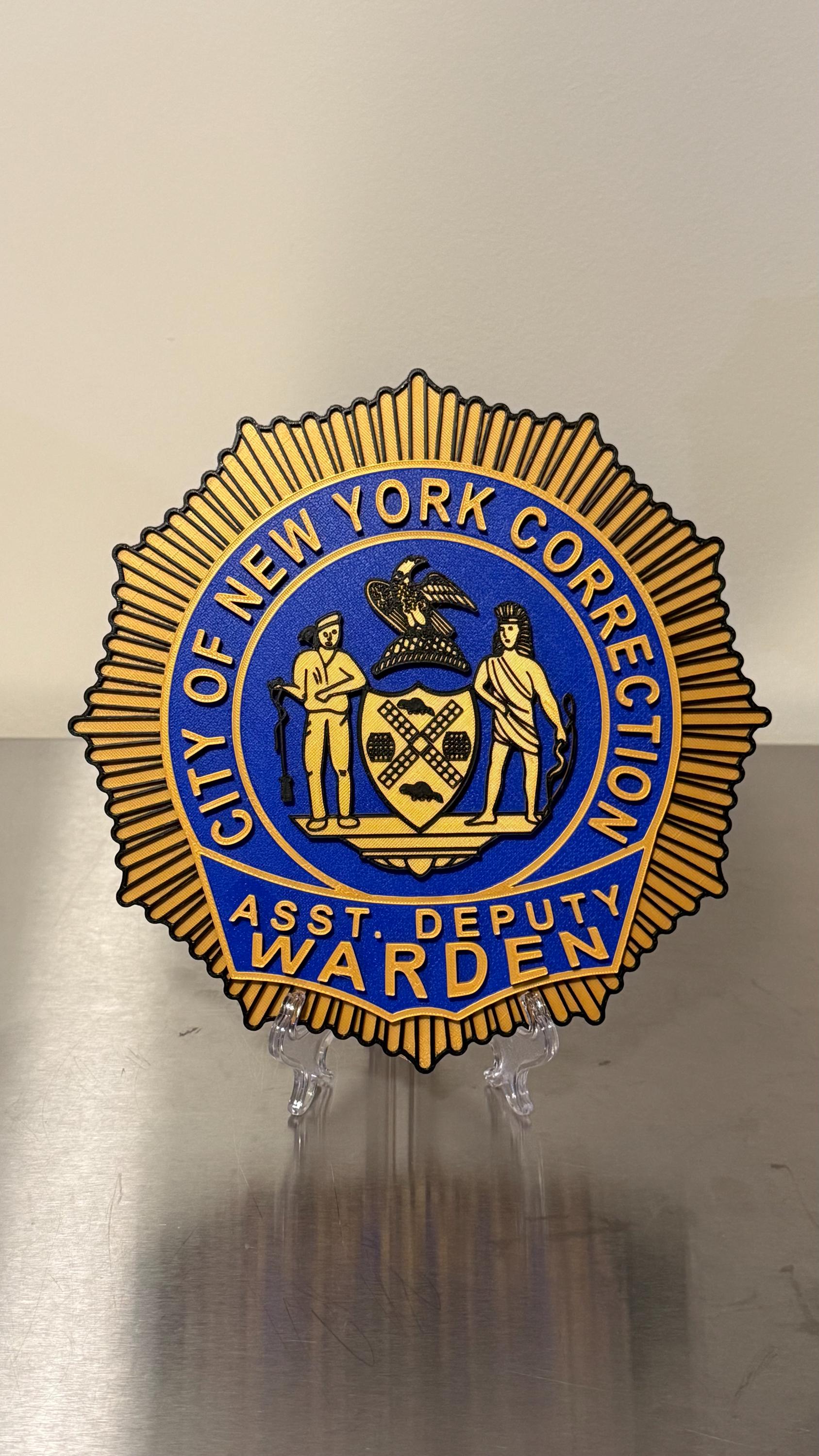 NYC Corrections Assistant Deputy Warden Shield 3D Display Plaque NY New York