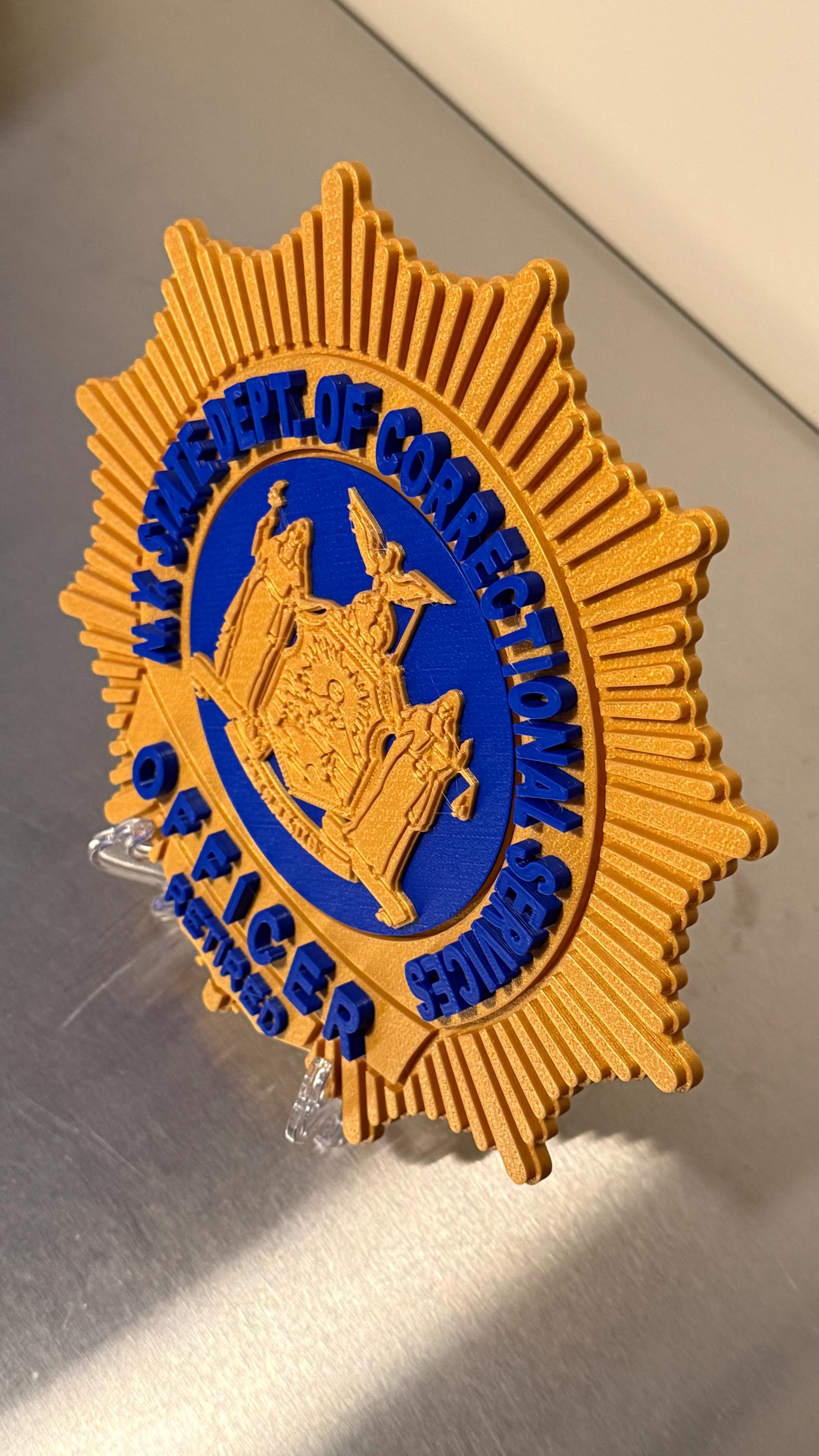 NYS Corrections Officer Badge 3D Plaque: First Responder Gift New York