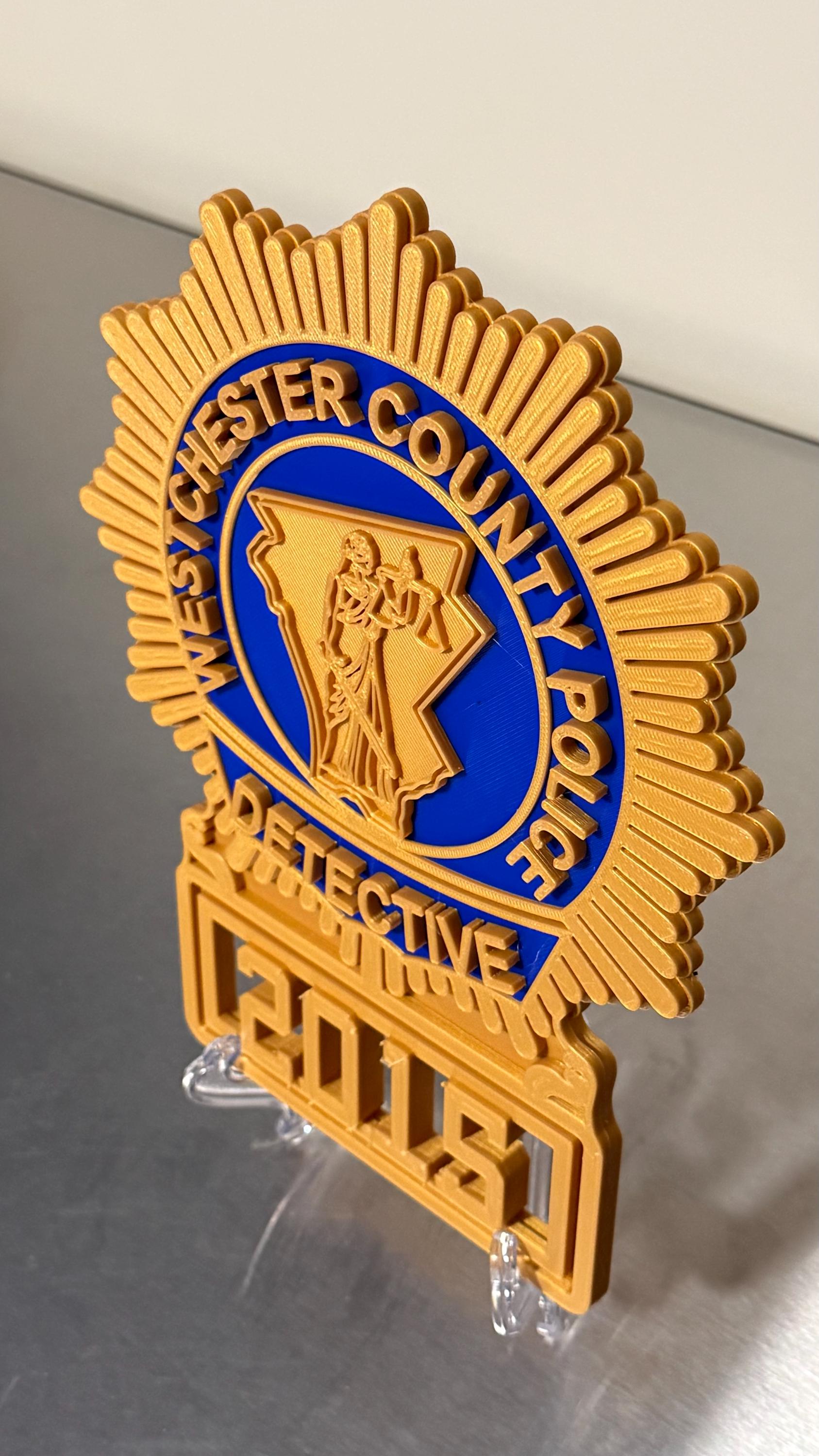 Westchester County Police Detective Shield: 3D First Responder Plaque New York