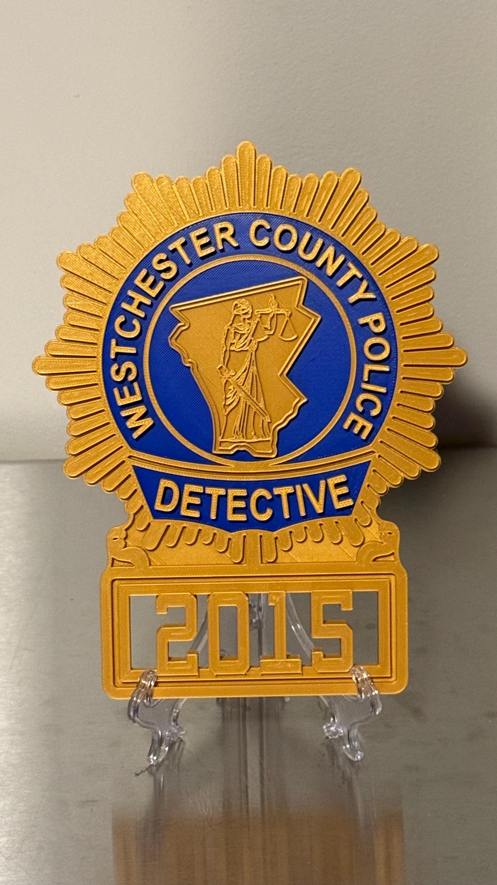 Westchester County Police Detective Shield: 3D First Responder Plaque New York
