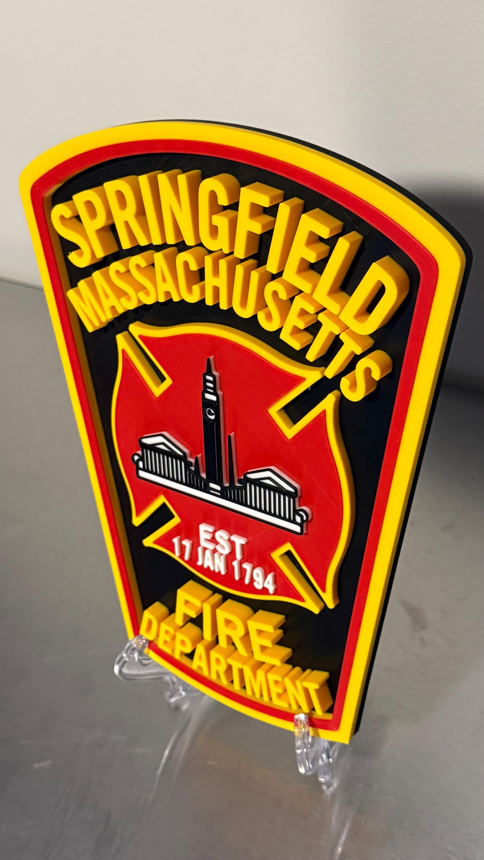 Firefighter Wall Plaque: Springfield Fire Dept Logo - 3D Printed Massachusetts