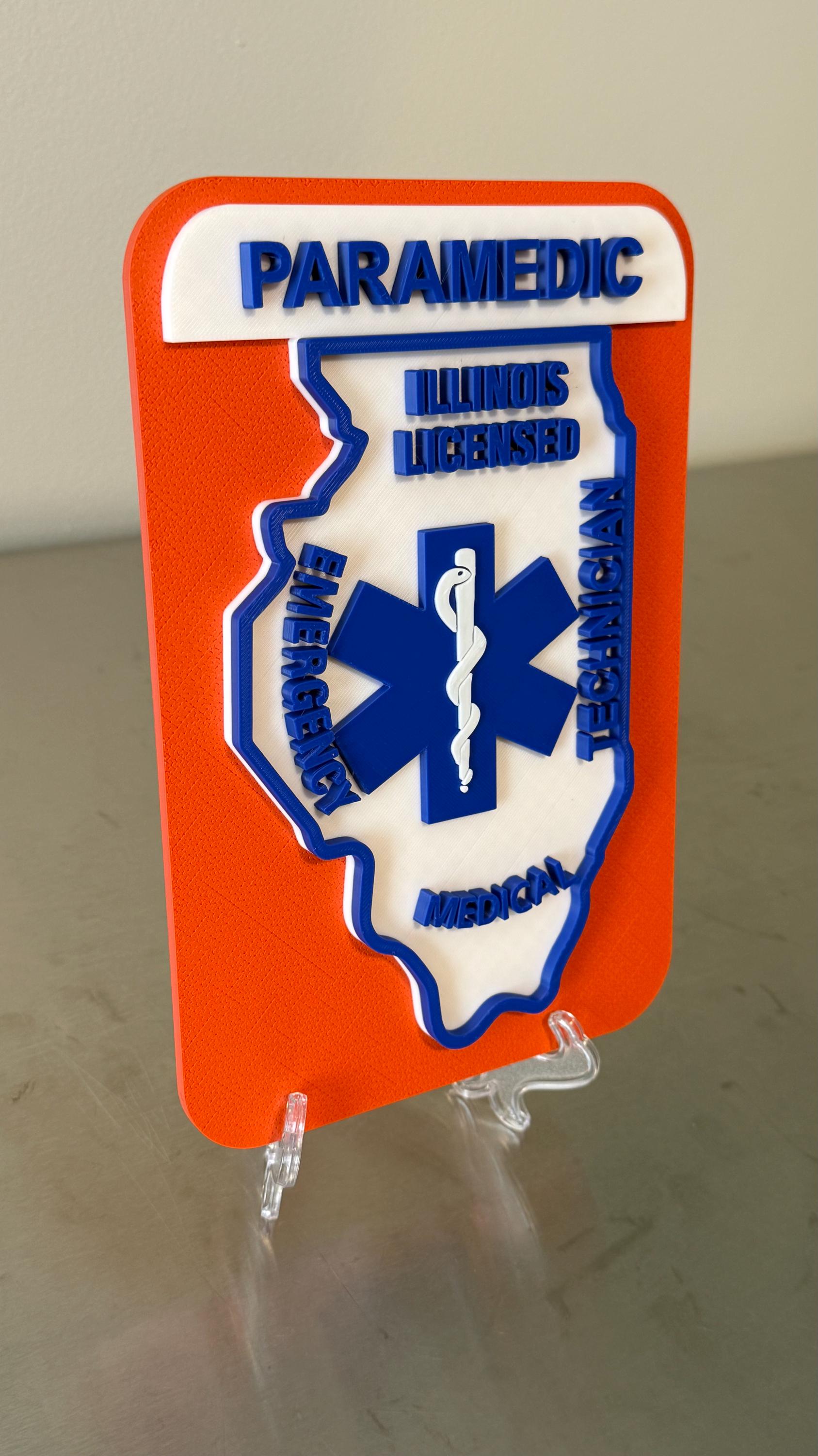 Illinois EMT & Paramedic 3D Display Plaque First Responder Wall Art IL EMS
