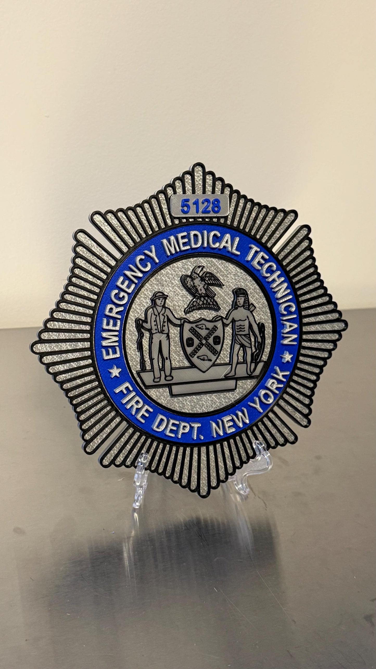 FDNY EMT & Paramedic Badge Plaque: 3D Embossed First Responder Wall Art NYCEMS